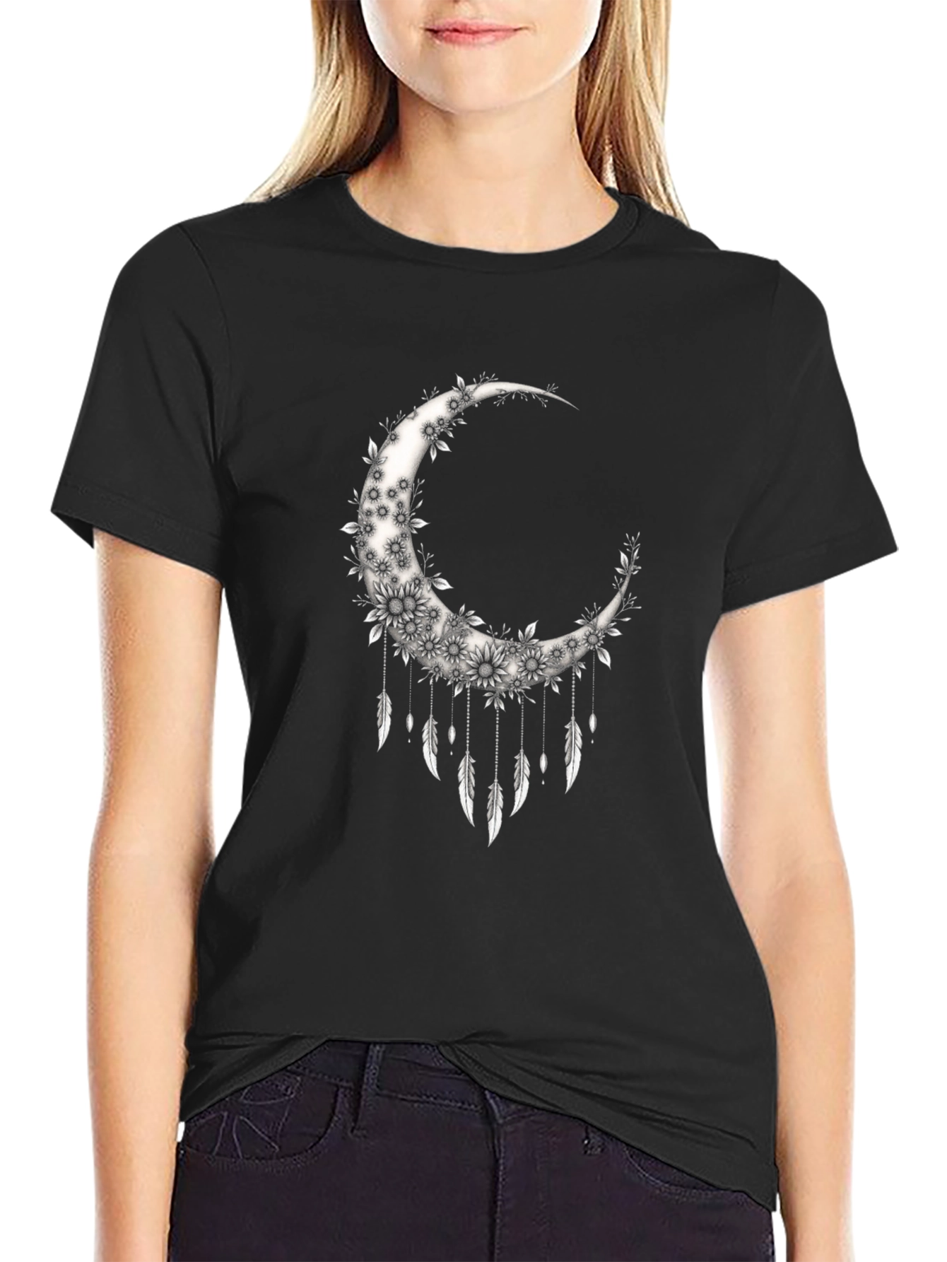 Black Floral Moon Dreamcatcher Graphic Tee view 2