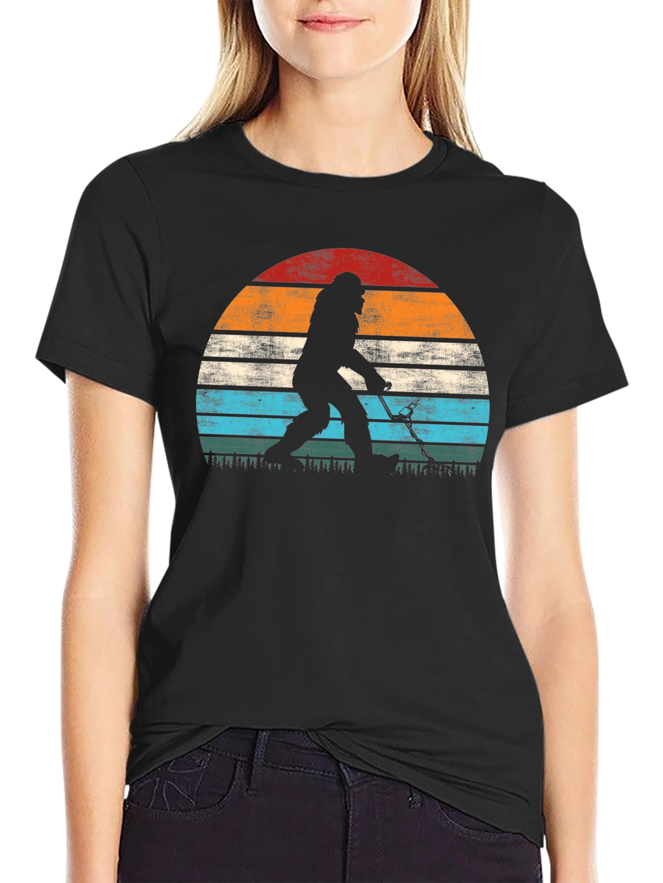 Black Bigfoot Hockey Sunset Graphic T-Shirt view 2