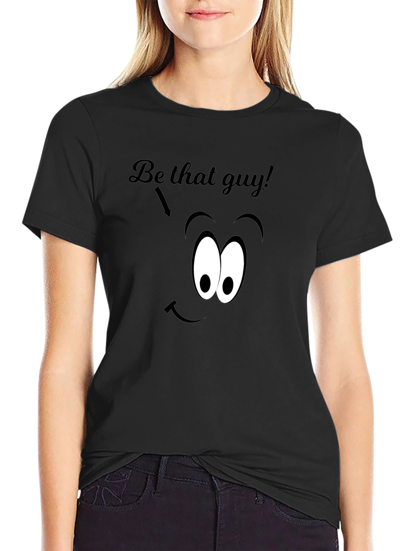 Black Be That Guy T-Shirt - Funny Cartoon Face Graphic Tee view 2