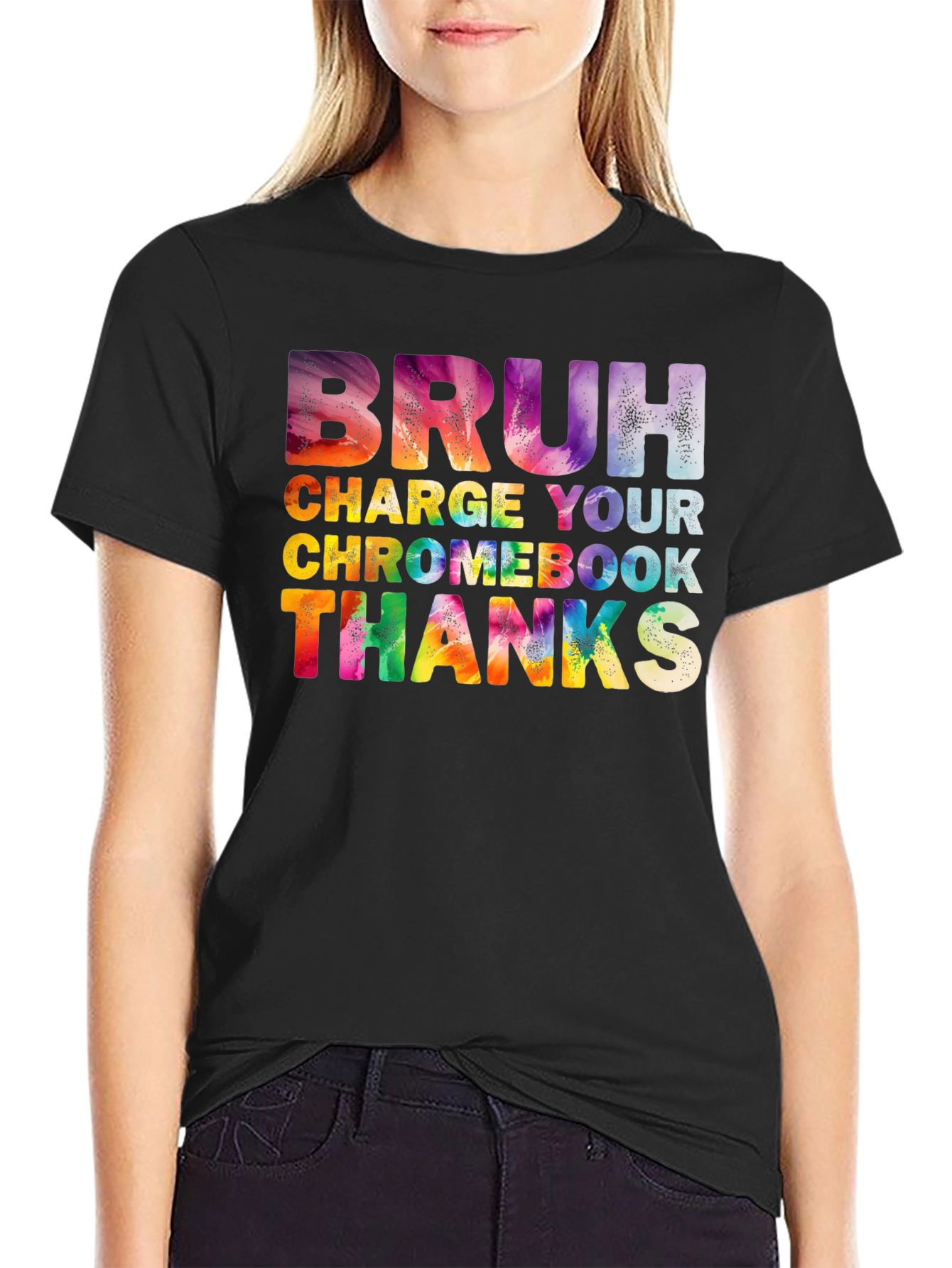 Black Bruh Charge Your Chromebook Graphic T-Shirt view 2