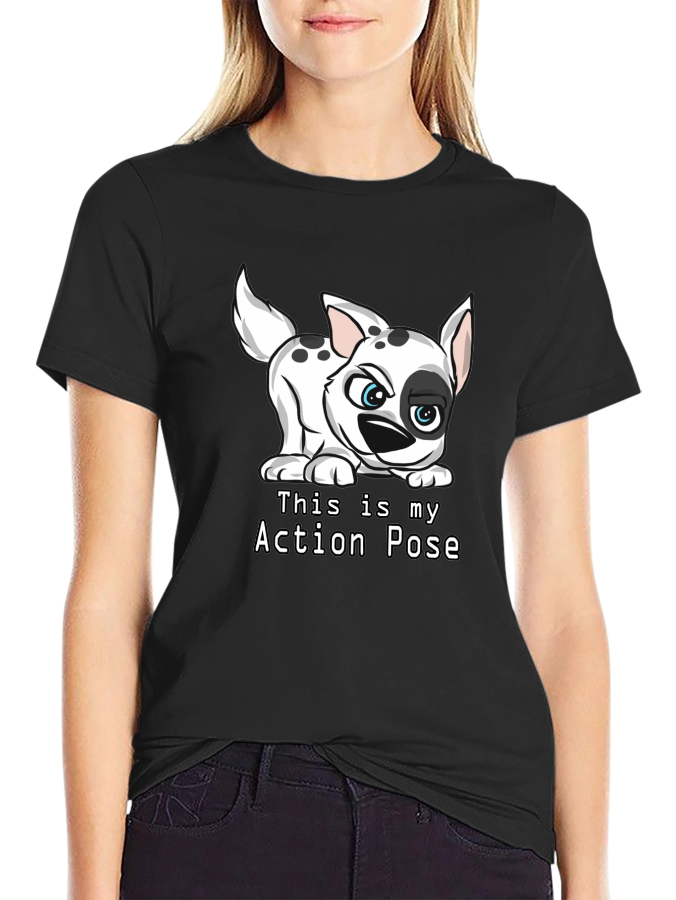 Black Dalmatian Action Pose Black T-Shirt view 2