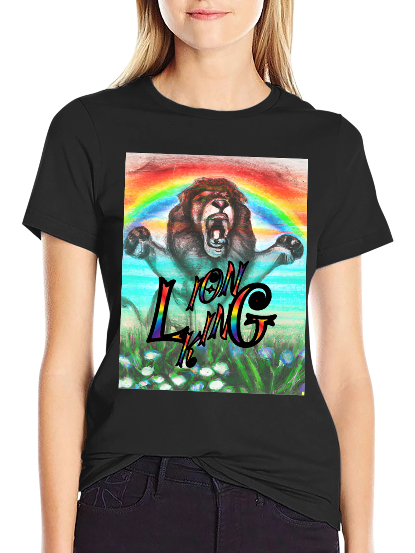 Black Lion King Rainbow Graphic Tee - Black view 2
