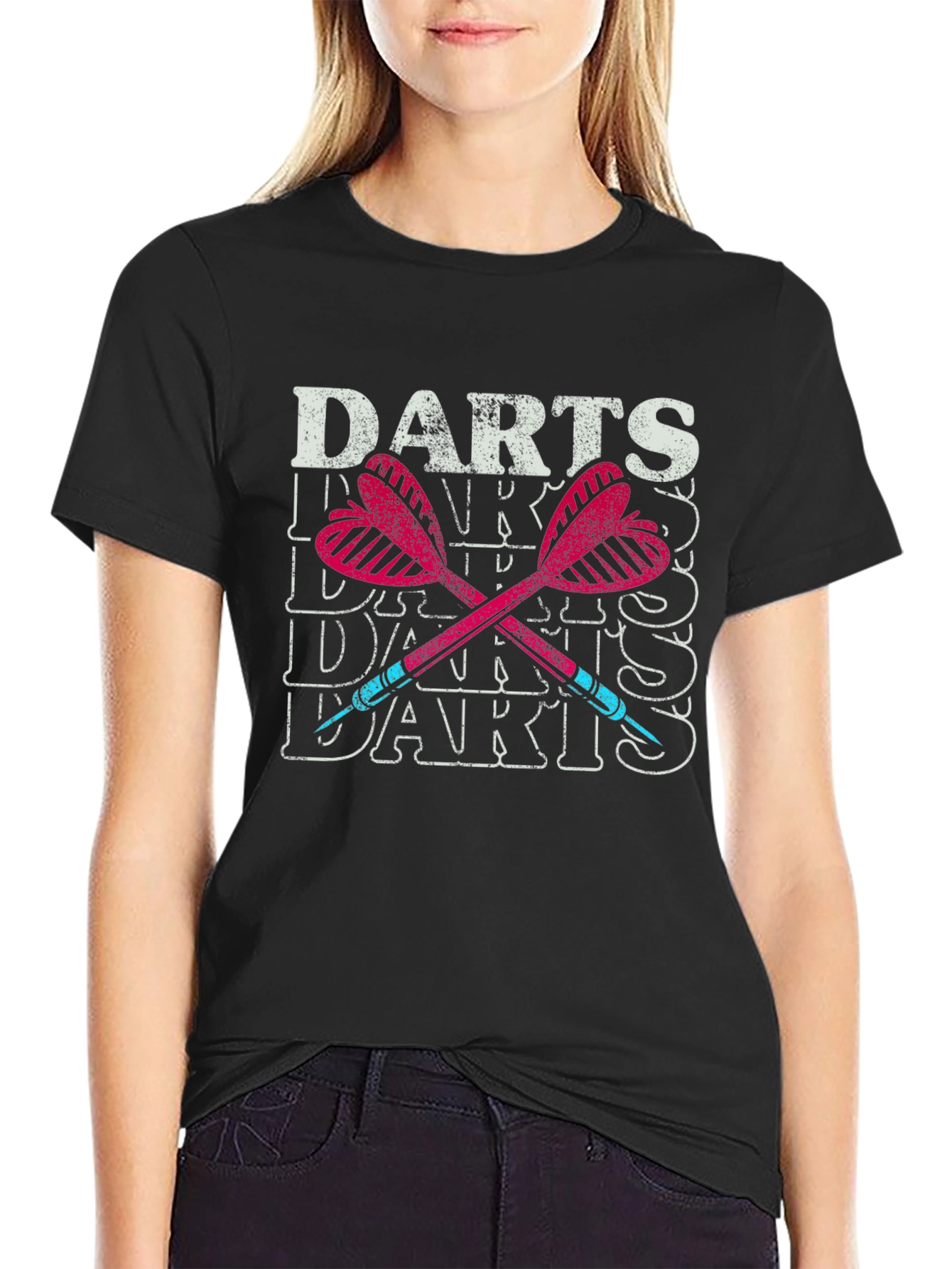 Black Darts Graphic Tee - Vintage Style Dart Player T-Shirt view 2