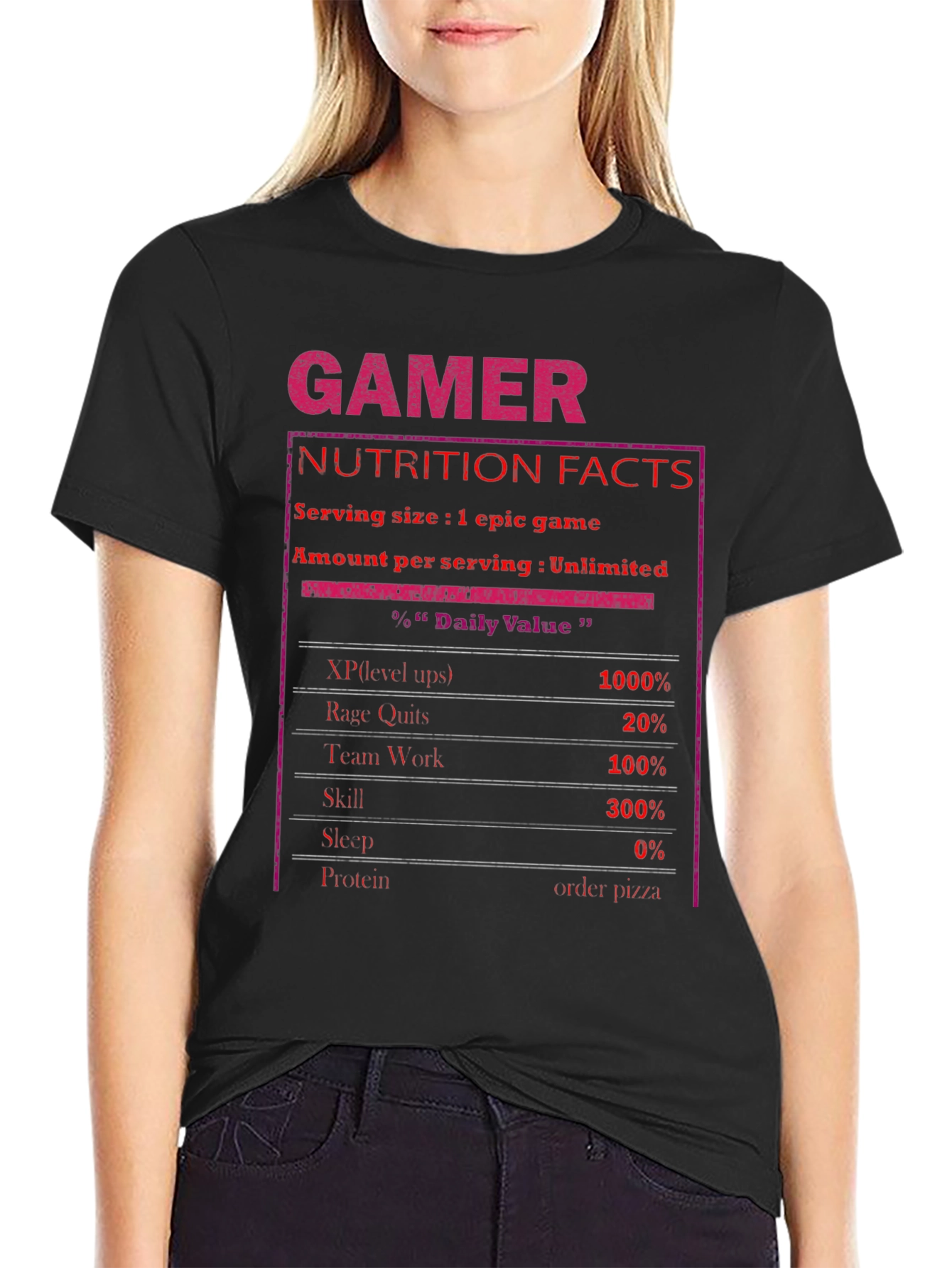 Black Gamer Nutrition Facts T-Shirt view 2