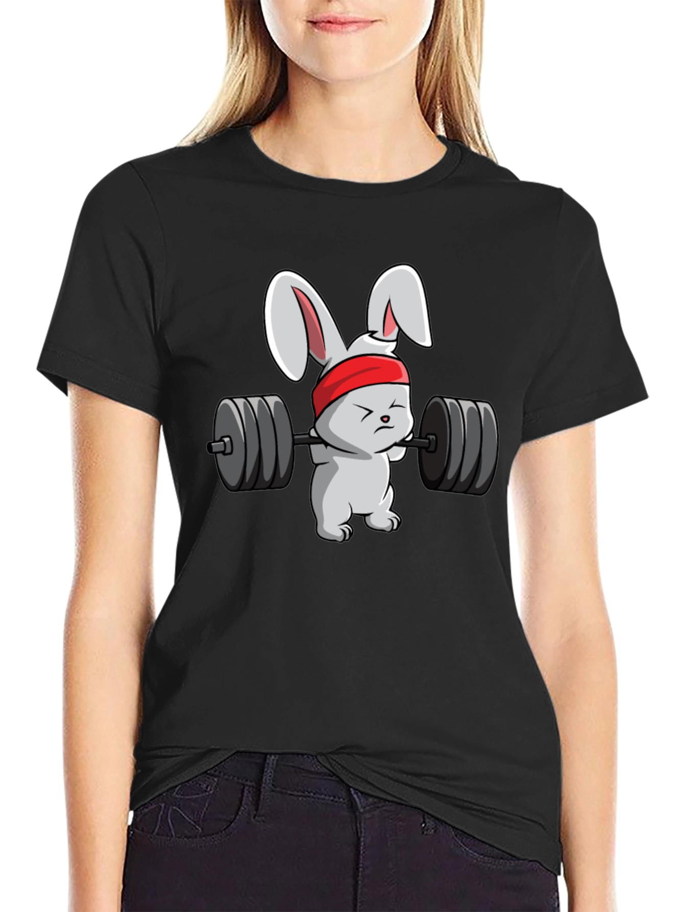 Black Weightlifting Bunny T-Shirt - Black view 2