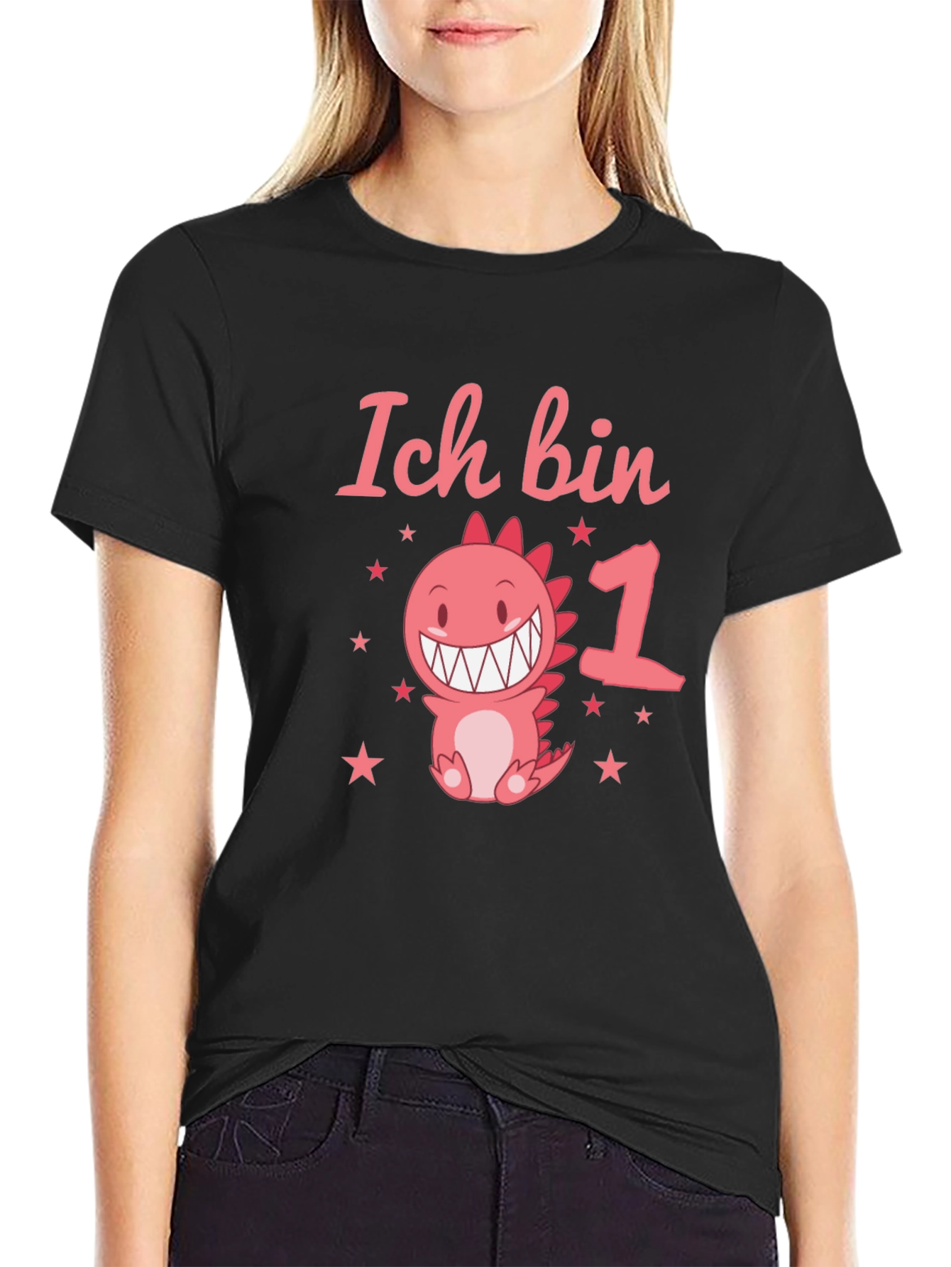 Black Ich Bin 1st Birthday Dinosaur T-Shirt view 2