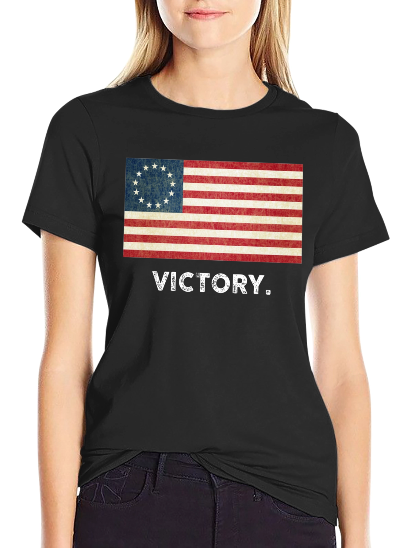 Black Victory Flag Graphic Tee - Patriotic Style view 2