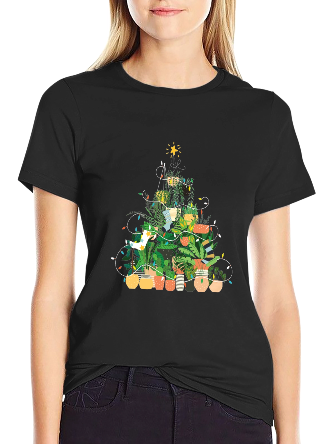 Black Plant Christmas Tree Graphic Tee view 2