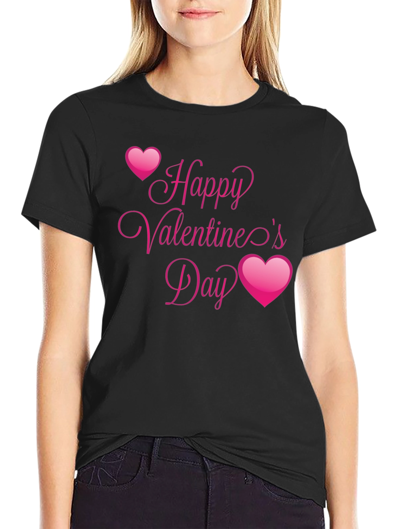 Black Happy Valentine's Day Black T-Shirt view 2