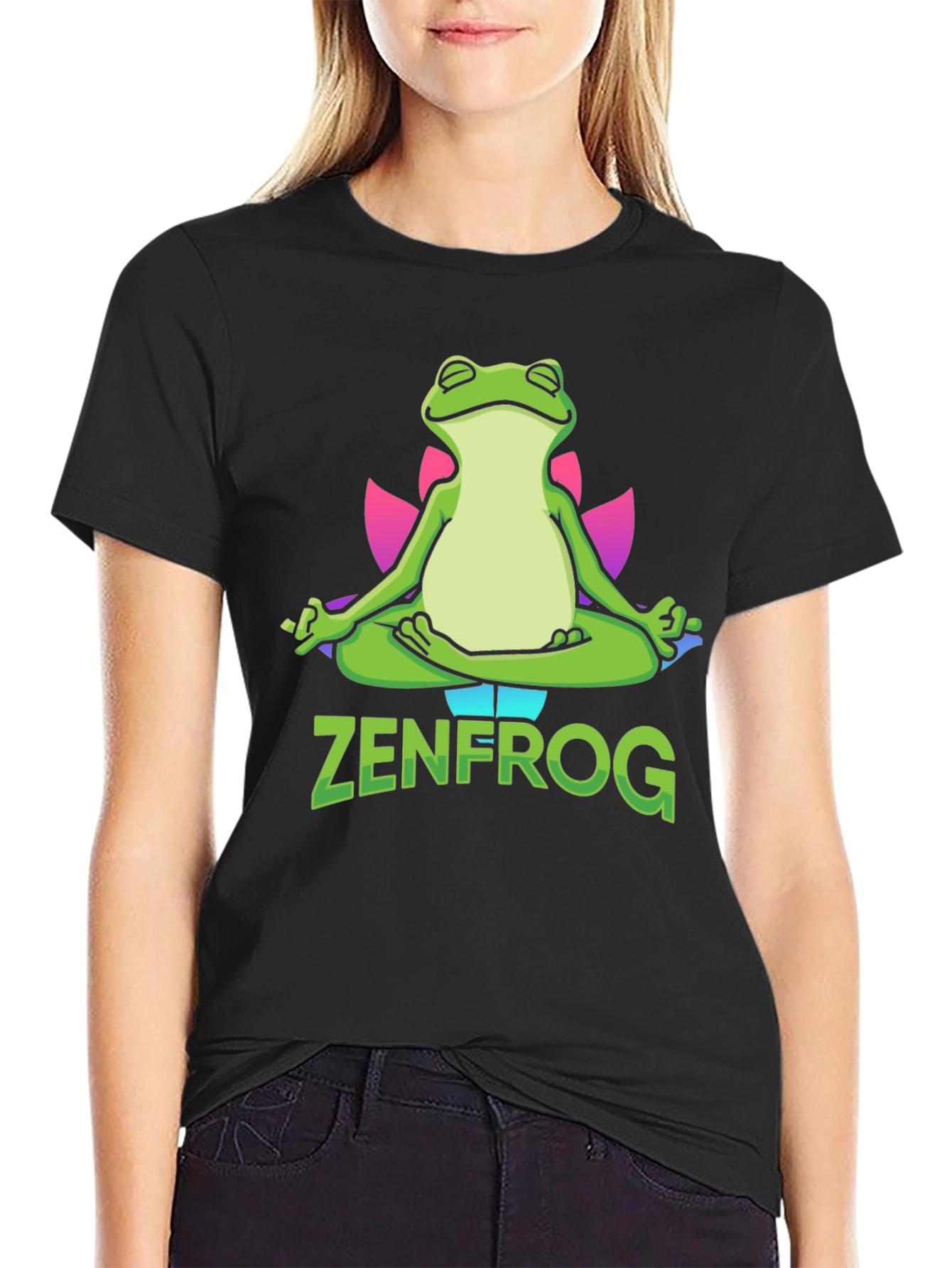 Black Zen Frog Graphic T-Shirt - Meditating Amphibian Tee view 2