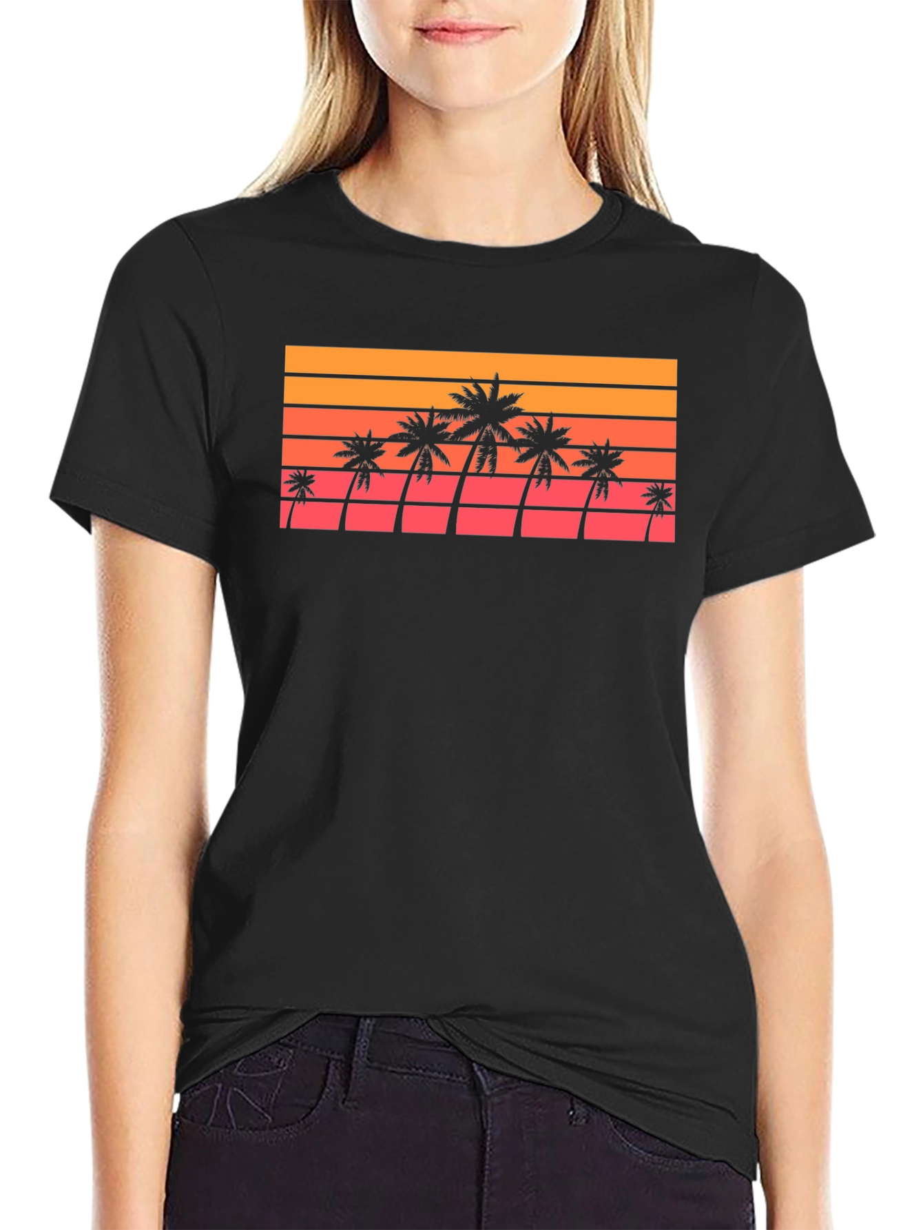 Black Retro Palm Tree Sunset T-Shirt view 2