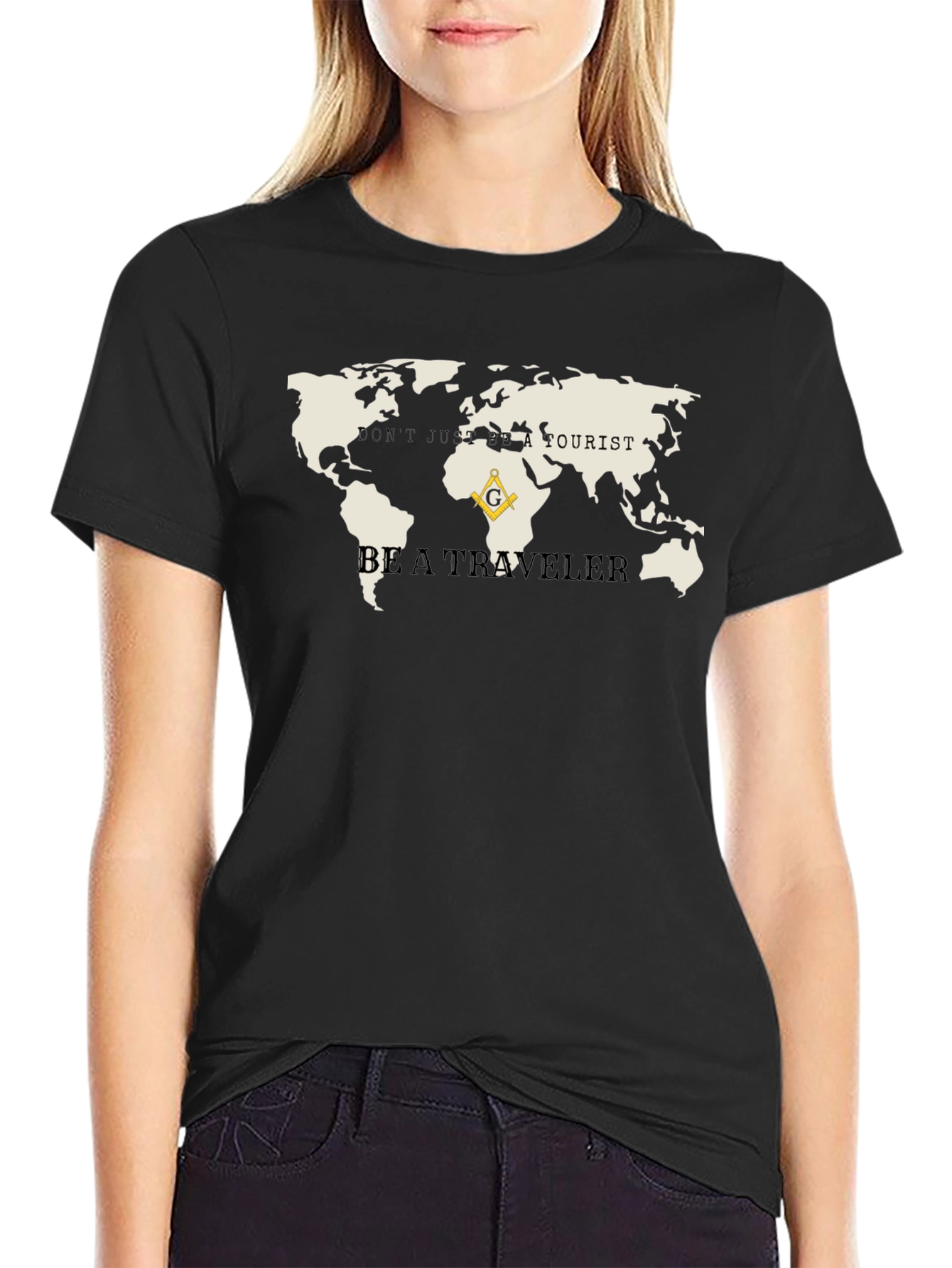 Black Traveler's World Map Graphic Tee view 2