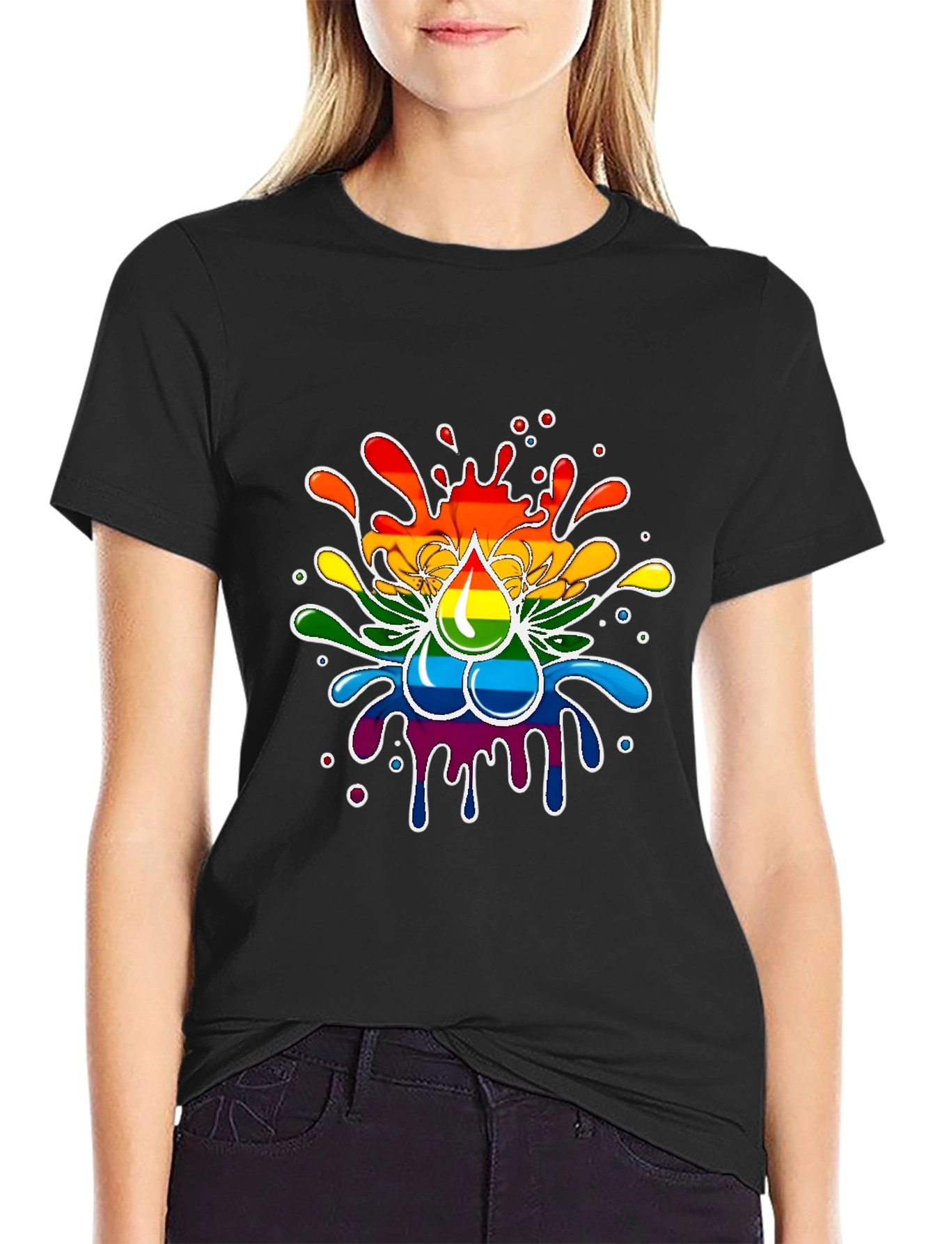 Black Rainbow Splash T-Shirt - Pride Inspired Design view 2
