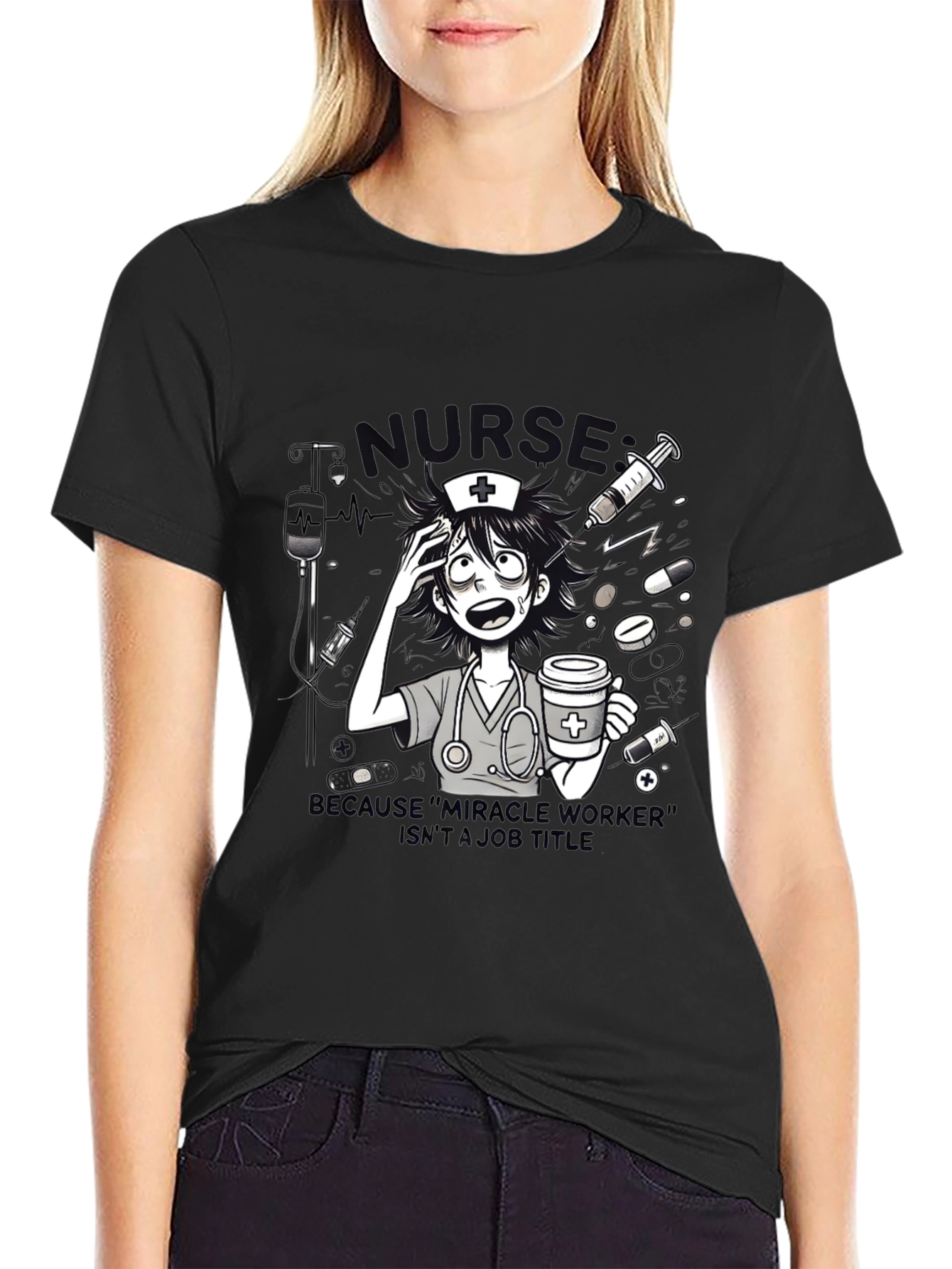 Black Nurse Graphic Tee - Because "Miracle Worker" view 2