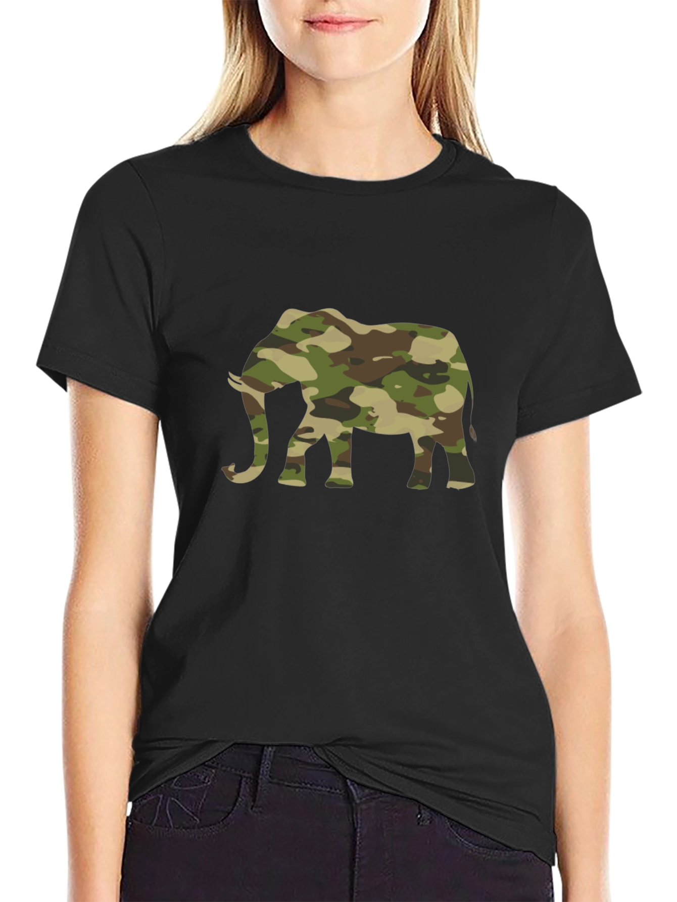 Black Camo Elephant Graphic Tee - Trendy Casual Style view 2