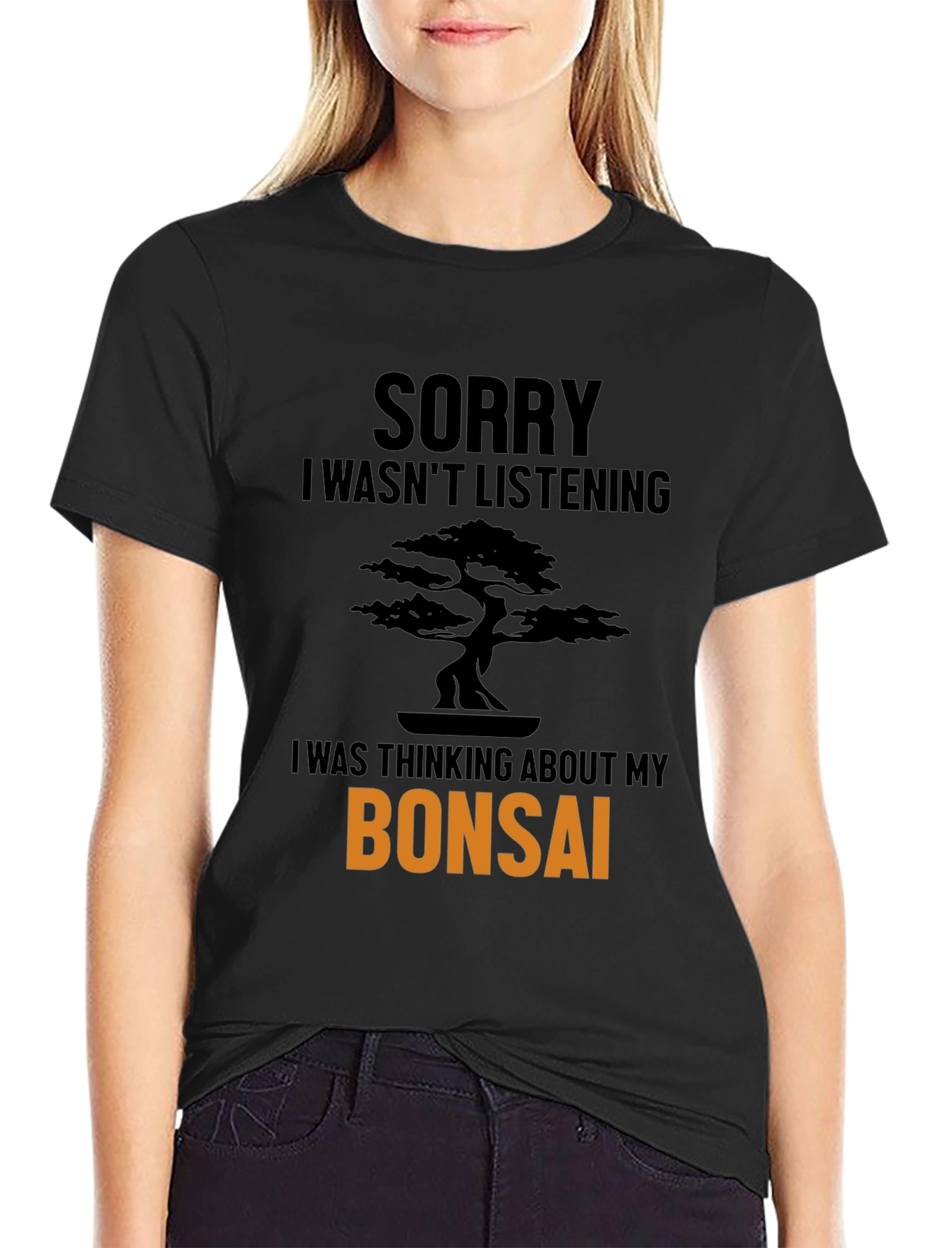 Black Bonsai Tree T-Shirt - Sorry Wasn't Listening Funny Tee view 2