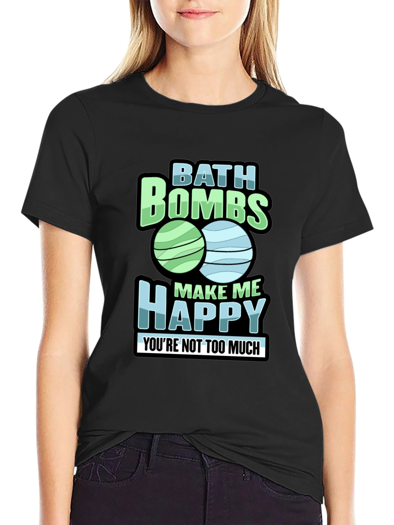 Black Bath Bombs Make Me Happy T-Shirt Funny Bath Lover Tee view 2