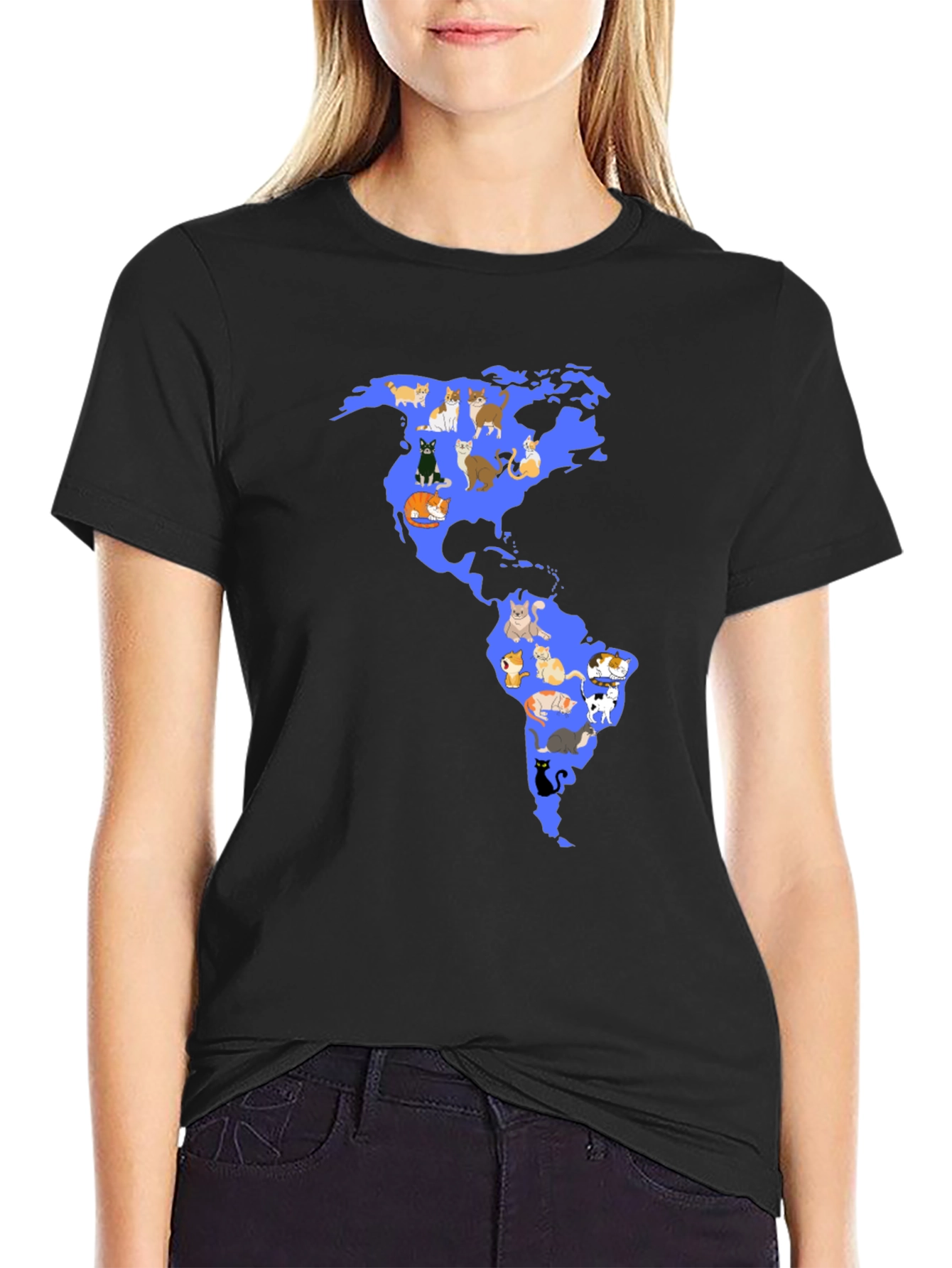 Black Cat Map Graphic T-Shirt - Black view 2