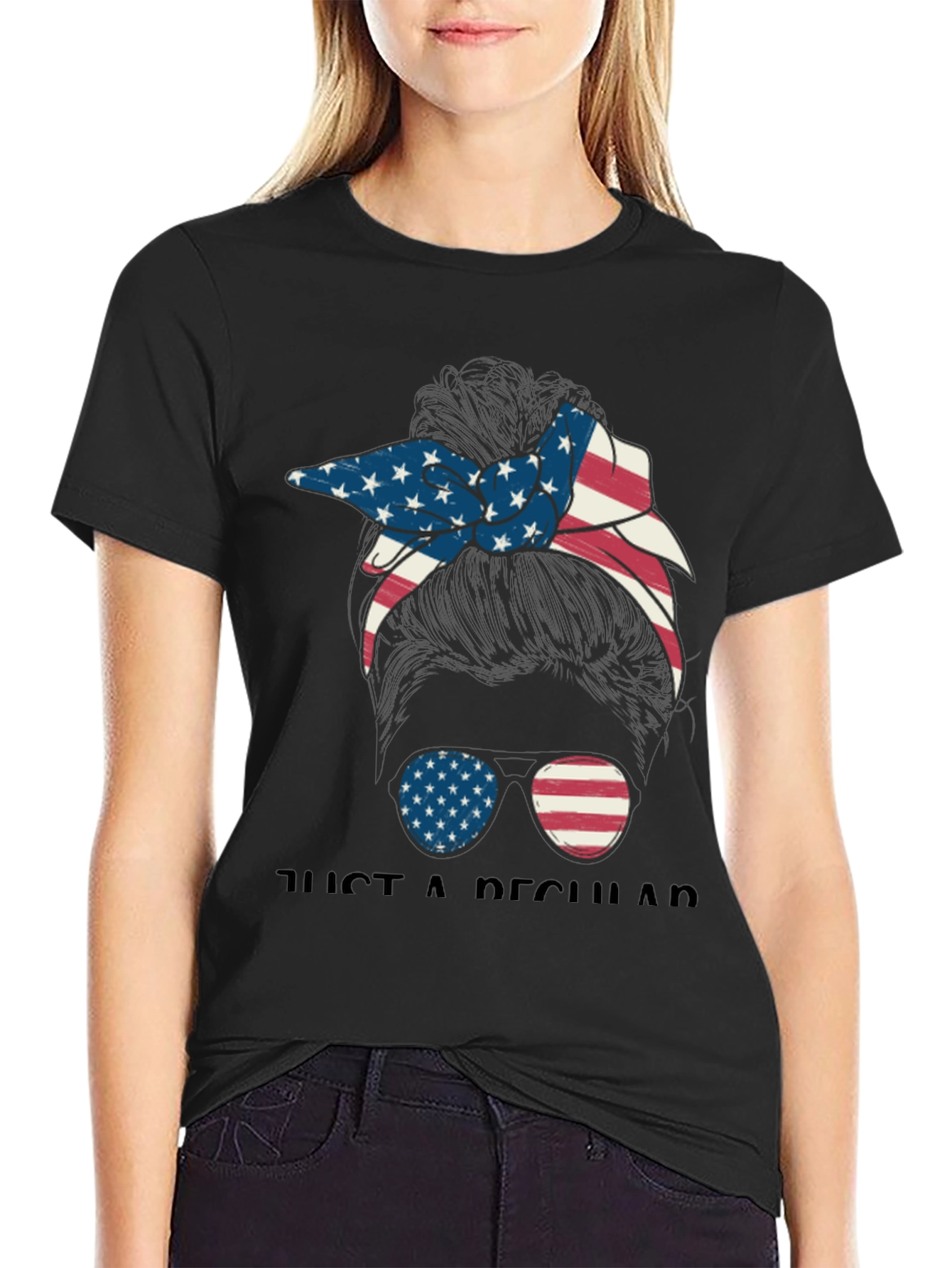 Black Patriotic Messy Bun T-Shirt view 2