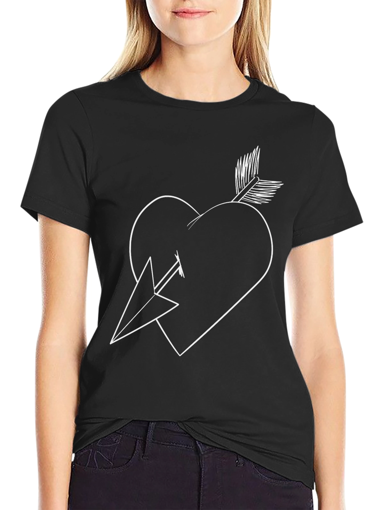 Black Heart and Arrow Graphic Tee - Black view 2
