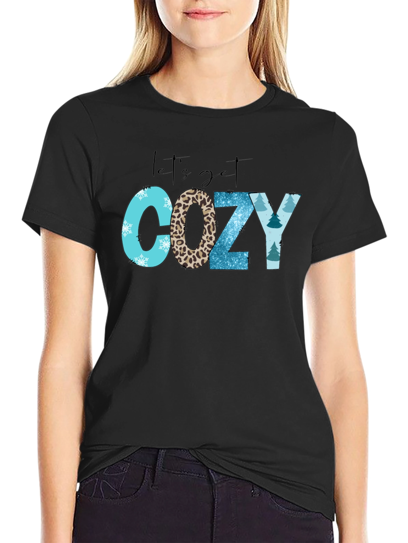 Black Let's Get Cozy T-Shirt view 2
