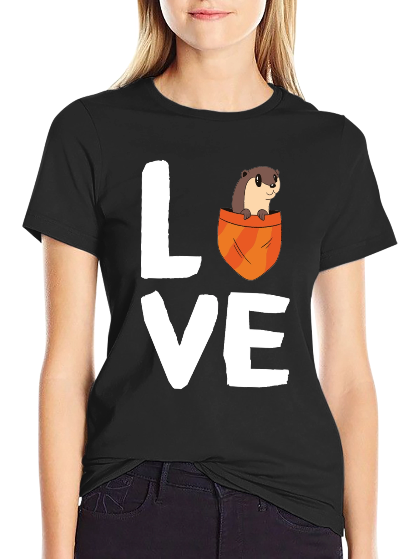 Black Otter Love Graphic T-Shirt - Unisex Cotton Tee view 2