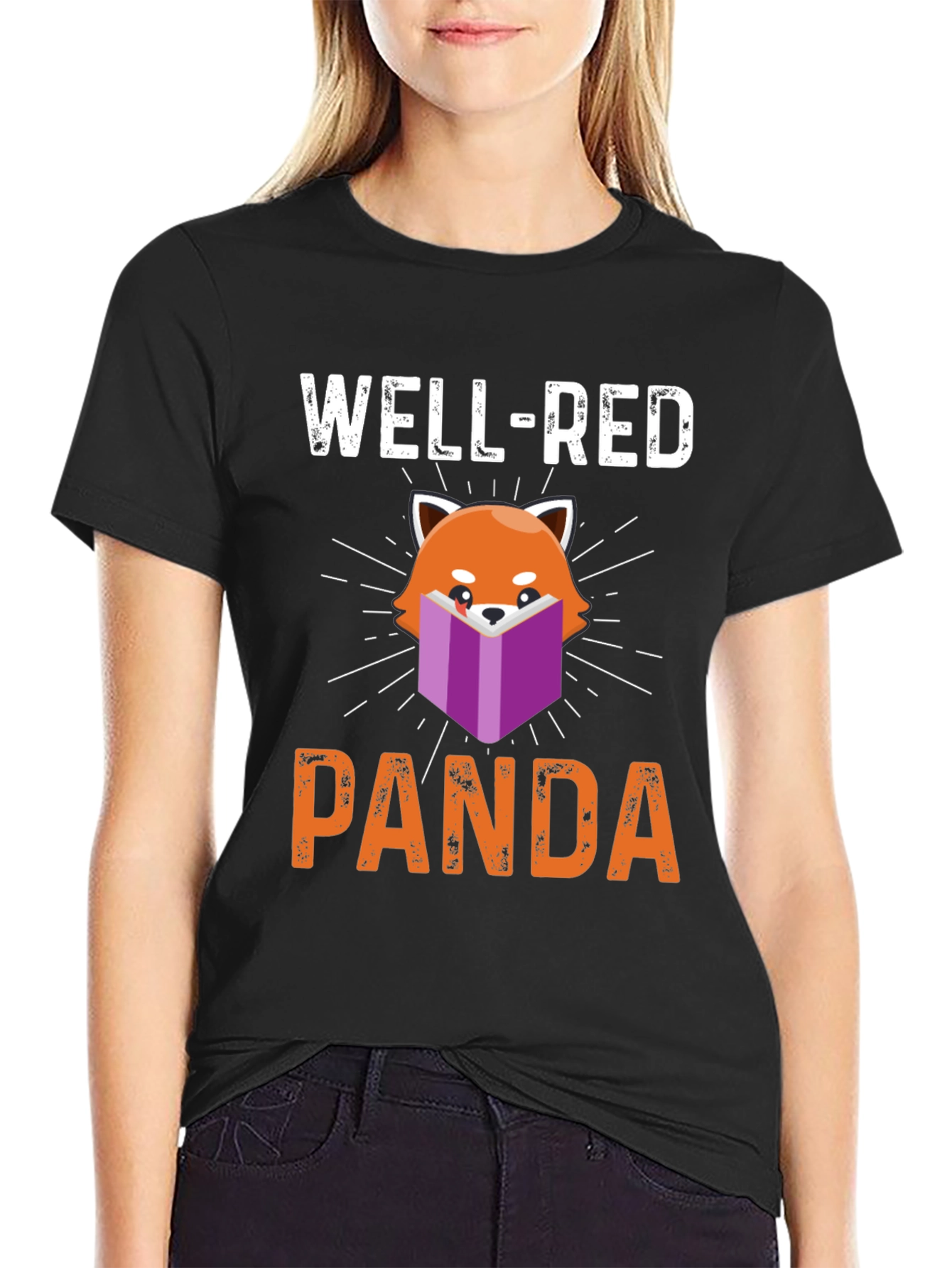Black Well-Red Panda T-Shirt - Book Lover Tee view 2