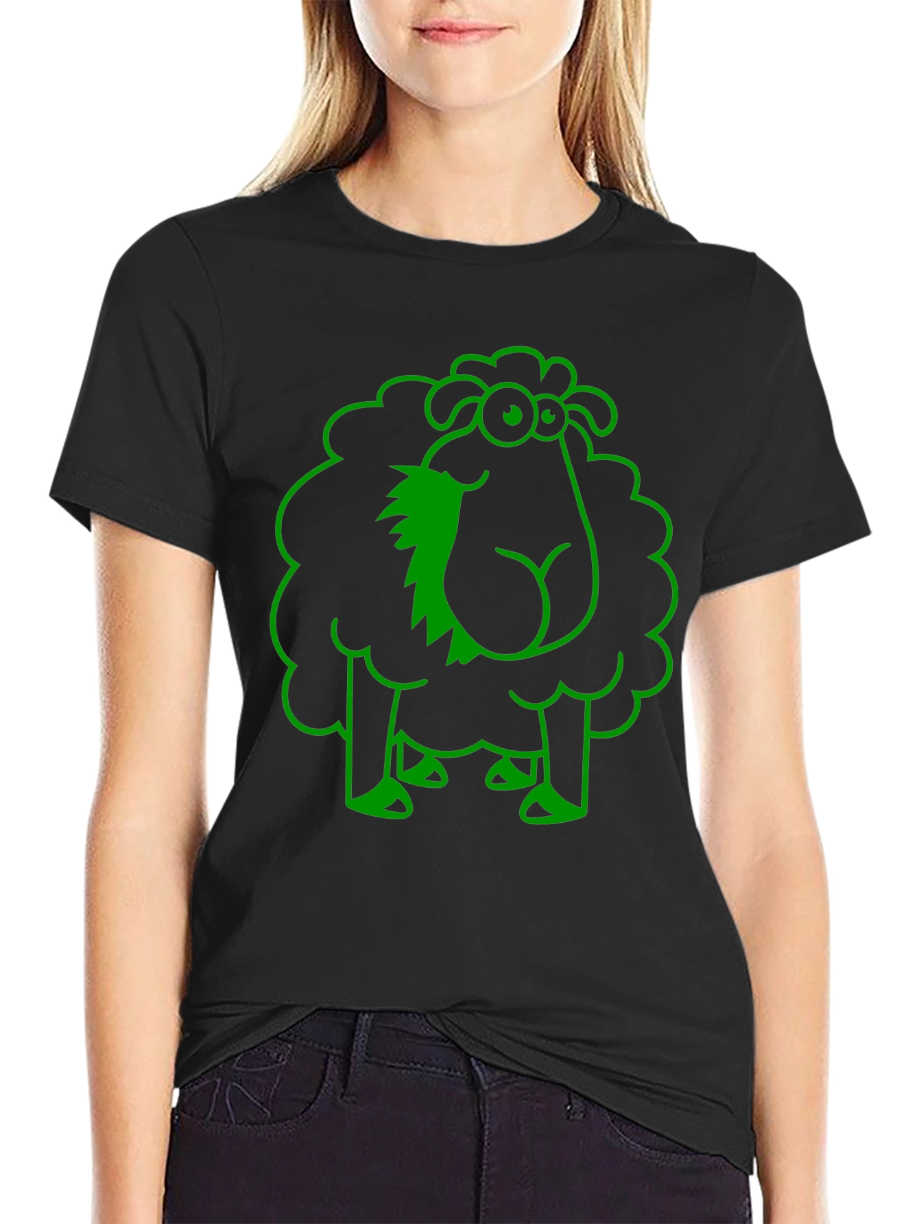 Black Funny Sheep Graphic Tee - Black Cotton T-Shirt view 2