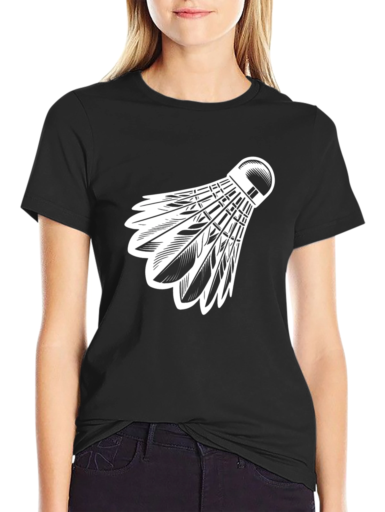 Black Badminton Shuttlecock Graphic Tee view 2