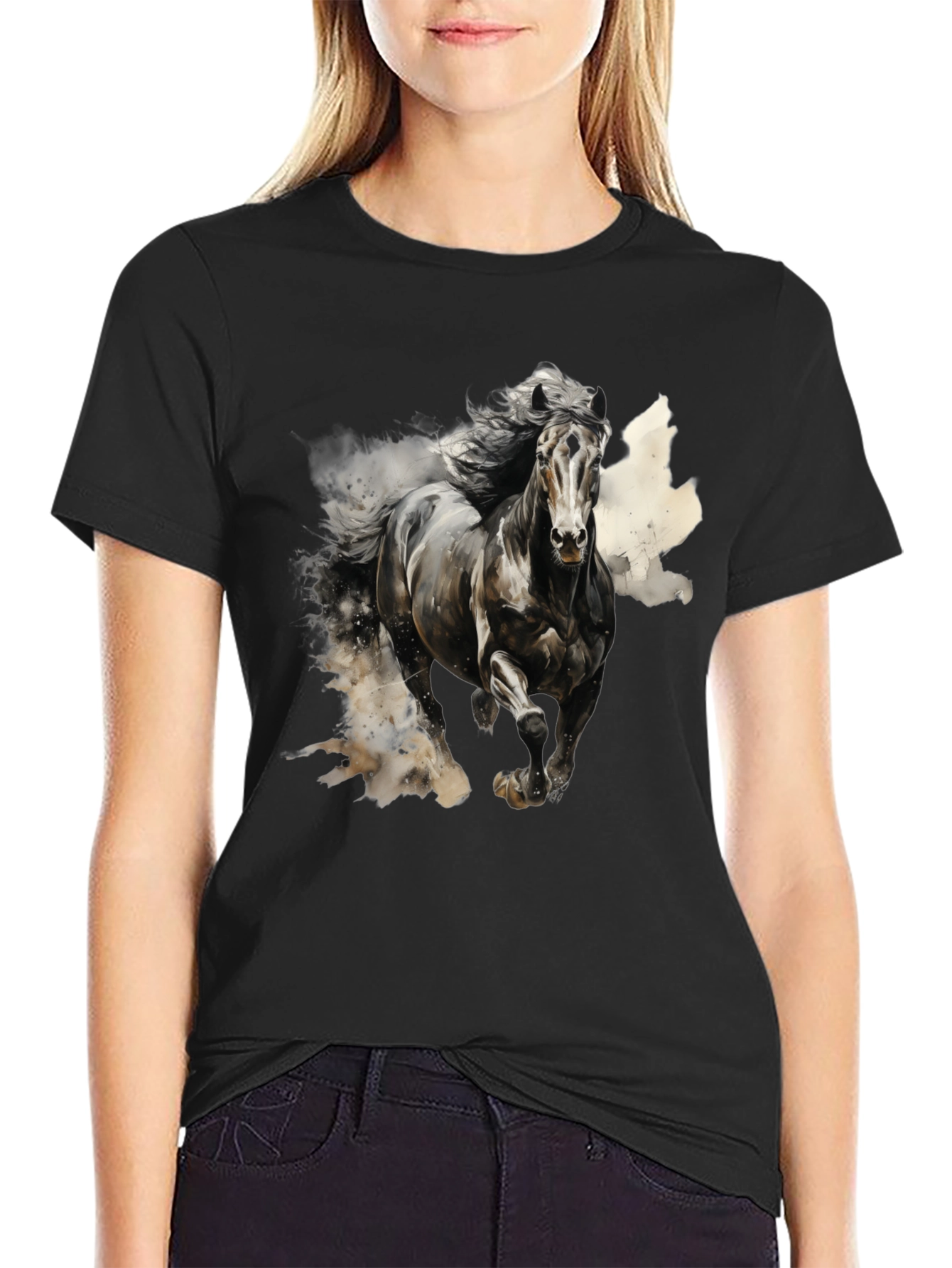Black Majestic Horse Graphic Tee - Black Cotton Blend view 2