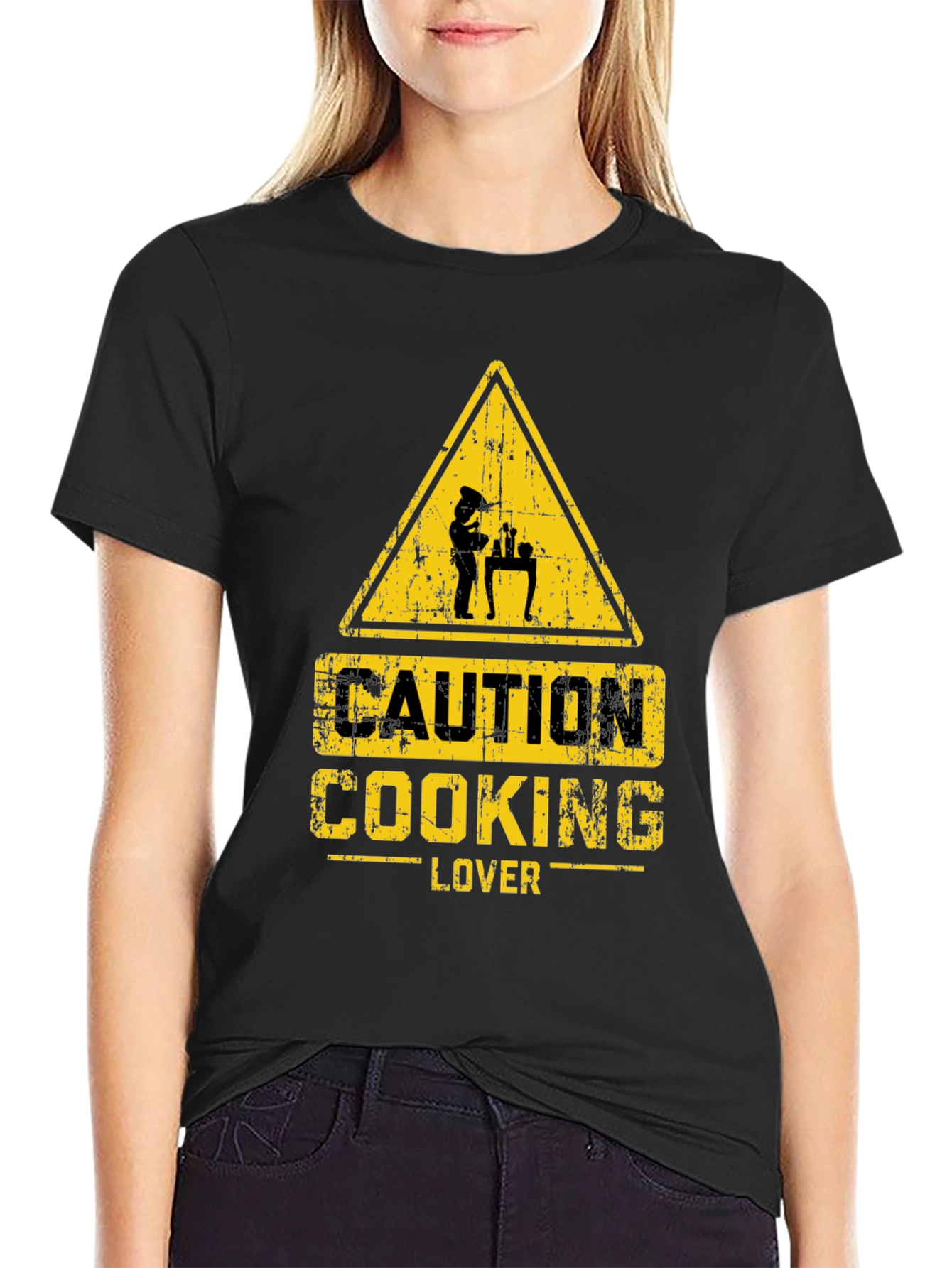 Black Caution Cooking Lover T-Shirt - Black view 2