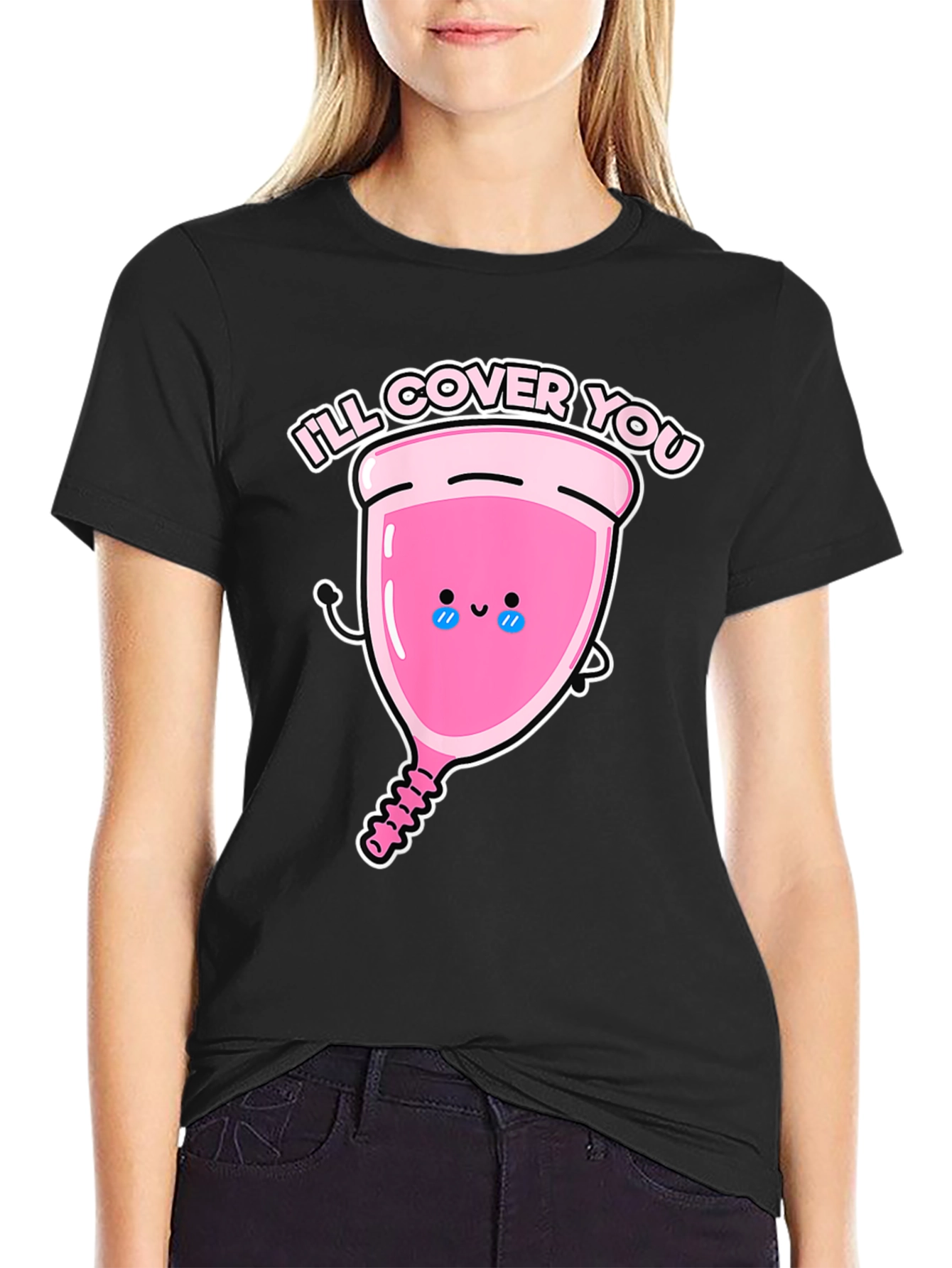 Black Men's 'I'll Cover You' Menstrual Cup Graphic Tee view 2