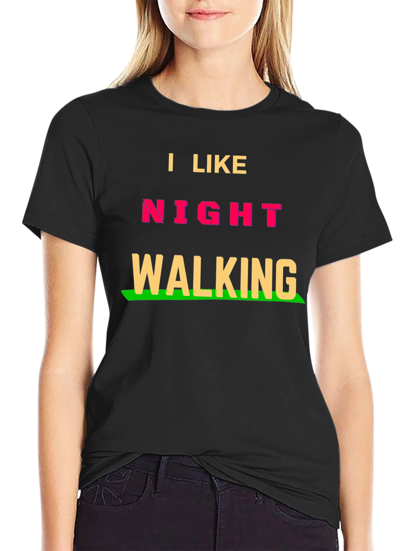 Black I Like Night Walking T-Shirt - Fun Novelty Tee view 2