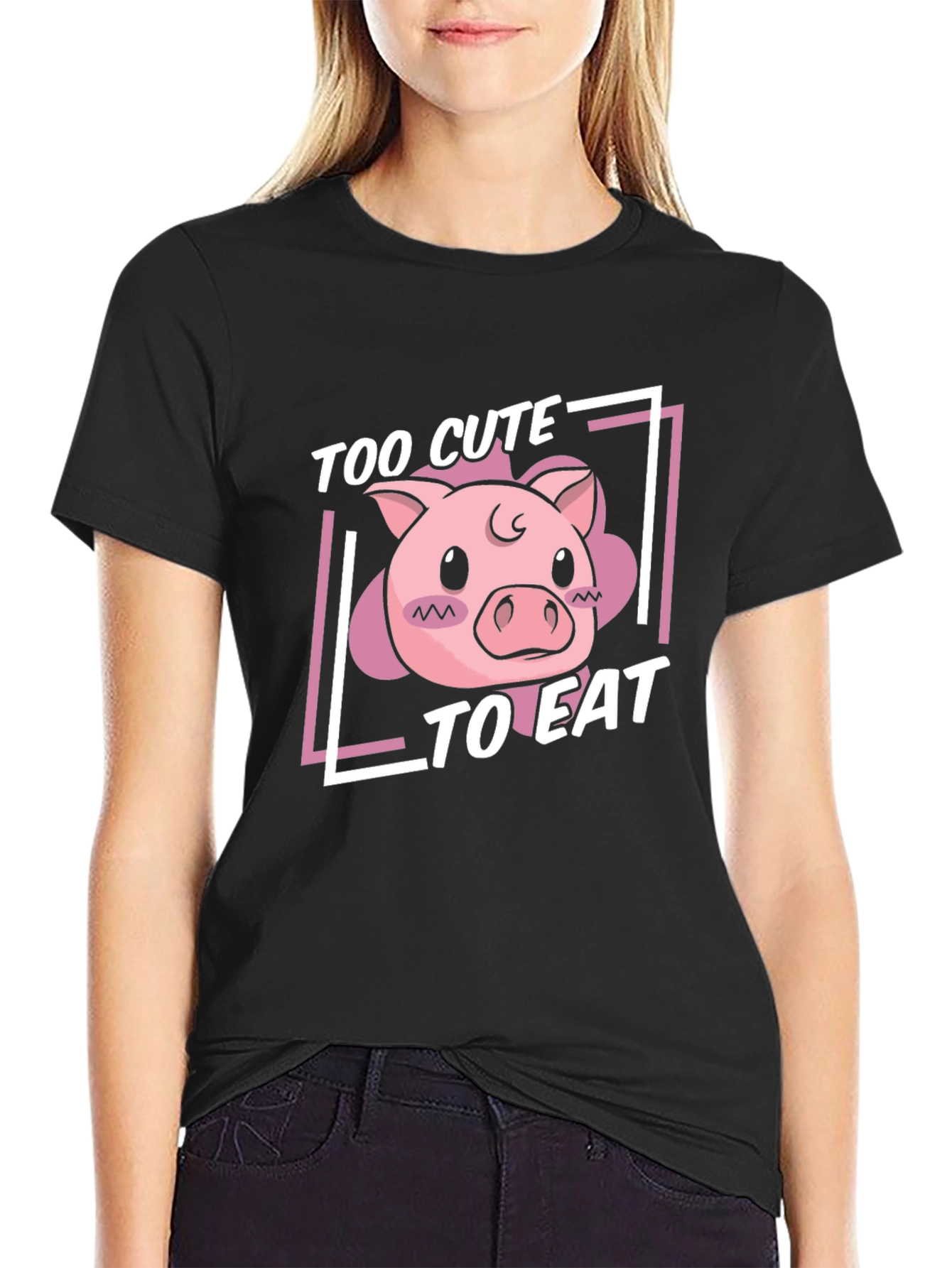 Black Cute Pig T-Shirt - Too Cute To Eat view 2