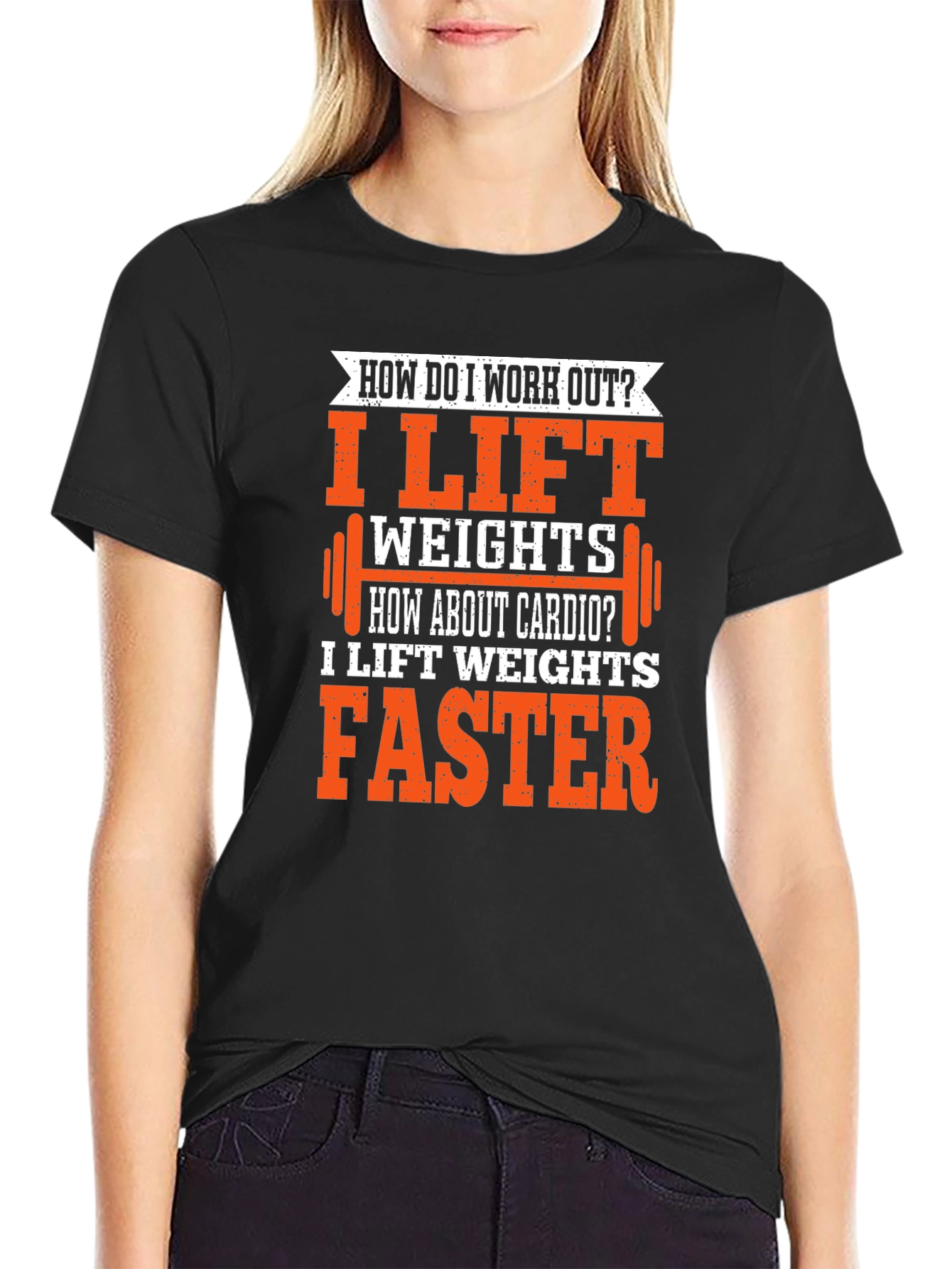 Black Funny Gym Workout T-Shirt - I Lift Weights Faster Cardio Tee view 2