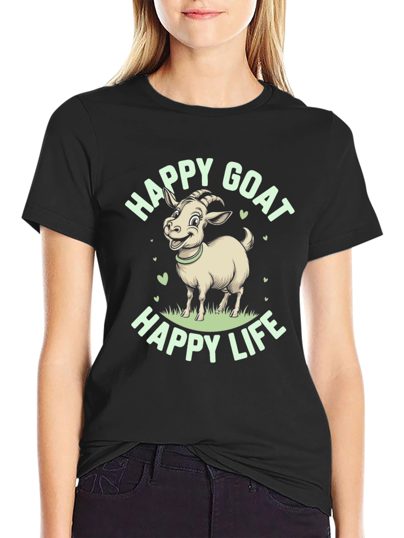 Black Happy Goat Graphic Tee - Black Cotton T-Shirt view 2