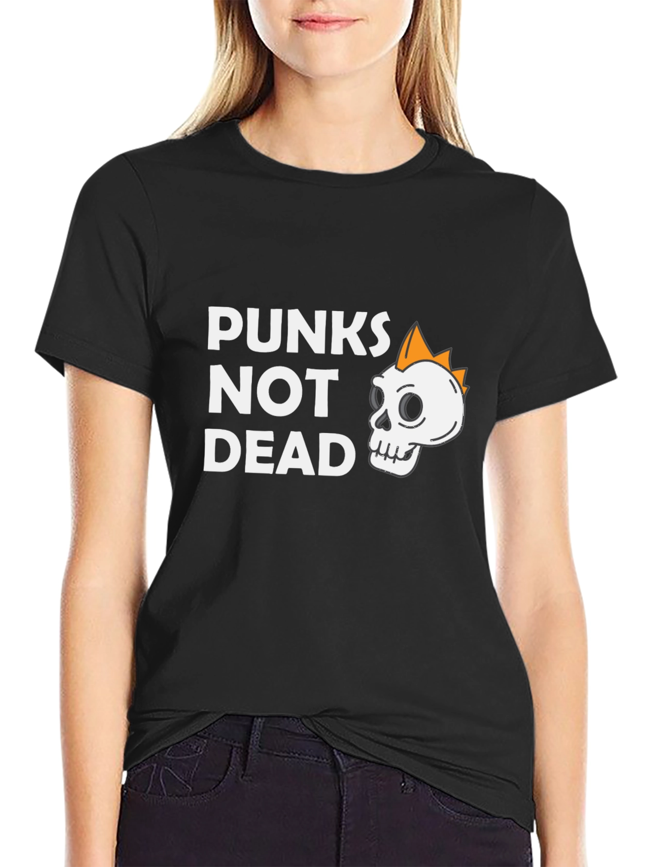 Black Punks Not Dead Graphic Tee - Skull Punk Rock T-Shirt view 2