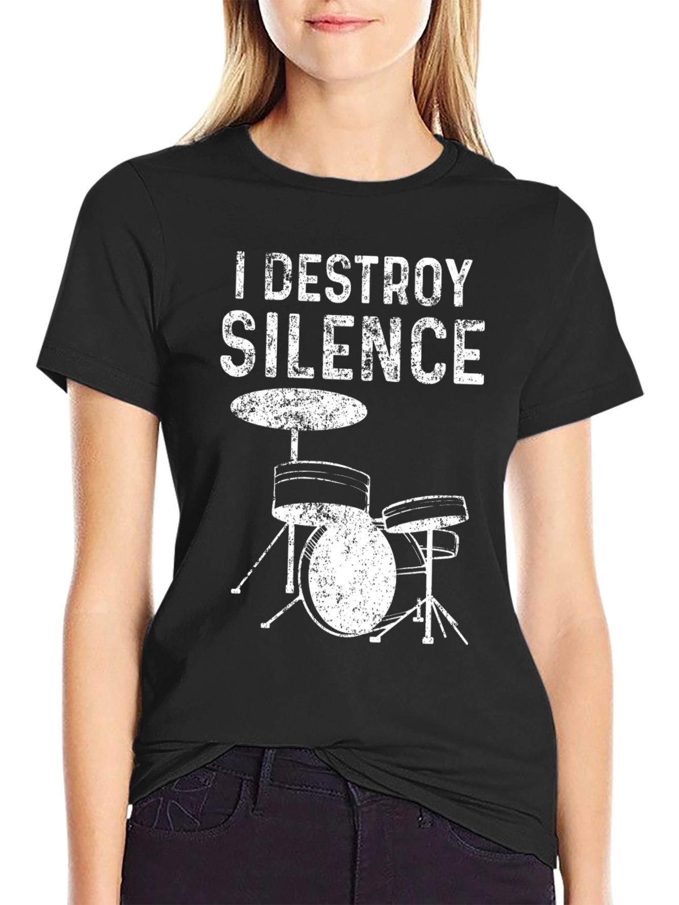 Black I Destroy Silence T-Shirt - Drum Kit Graphic Tee view 2