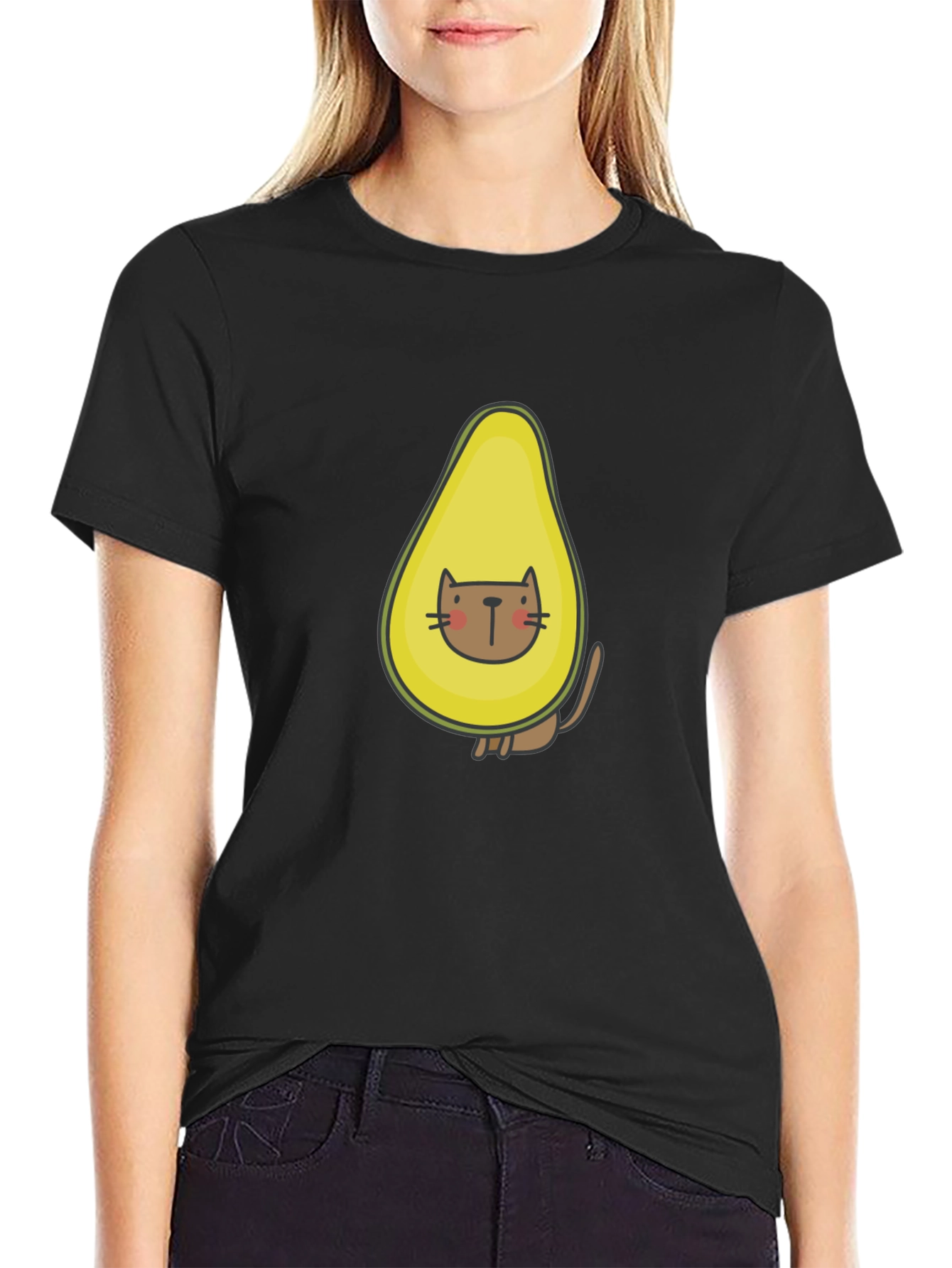 Black Avocado Cat T-Shirt - Funny Graphic Tee view 2