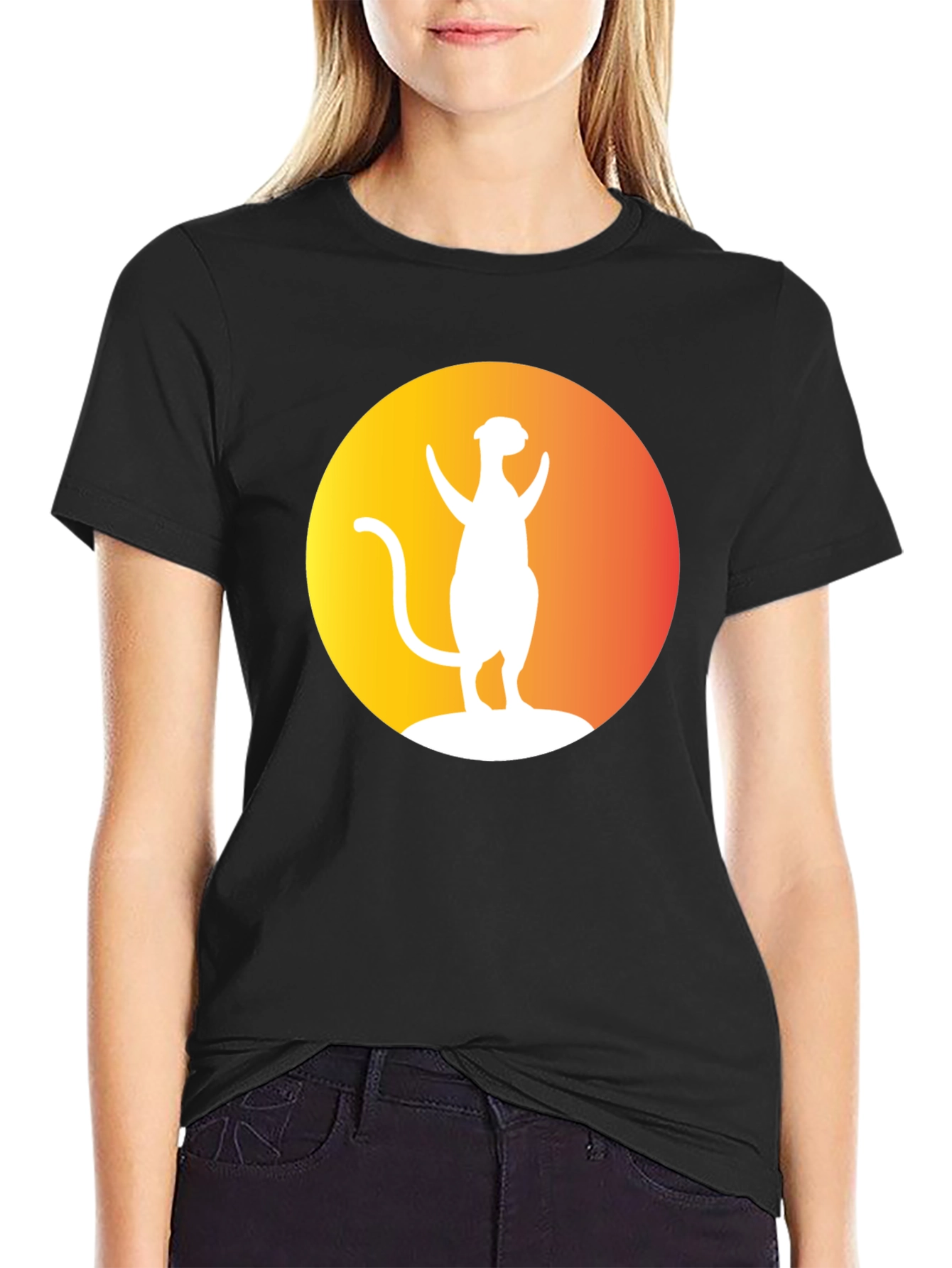 Black Meerkat Silhouette Graphic Tee - Unisex Black T-Shirt view 2