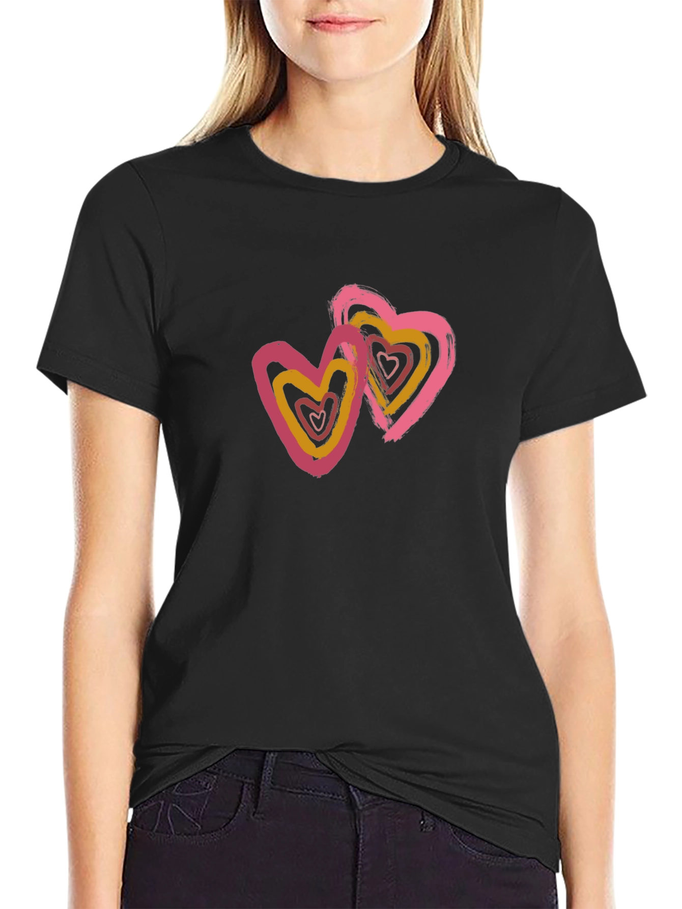 Black Black T-Shirt with Heart Graphic view 2