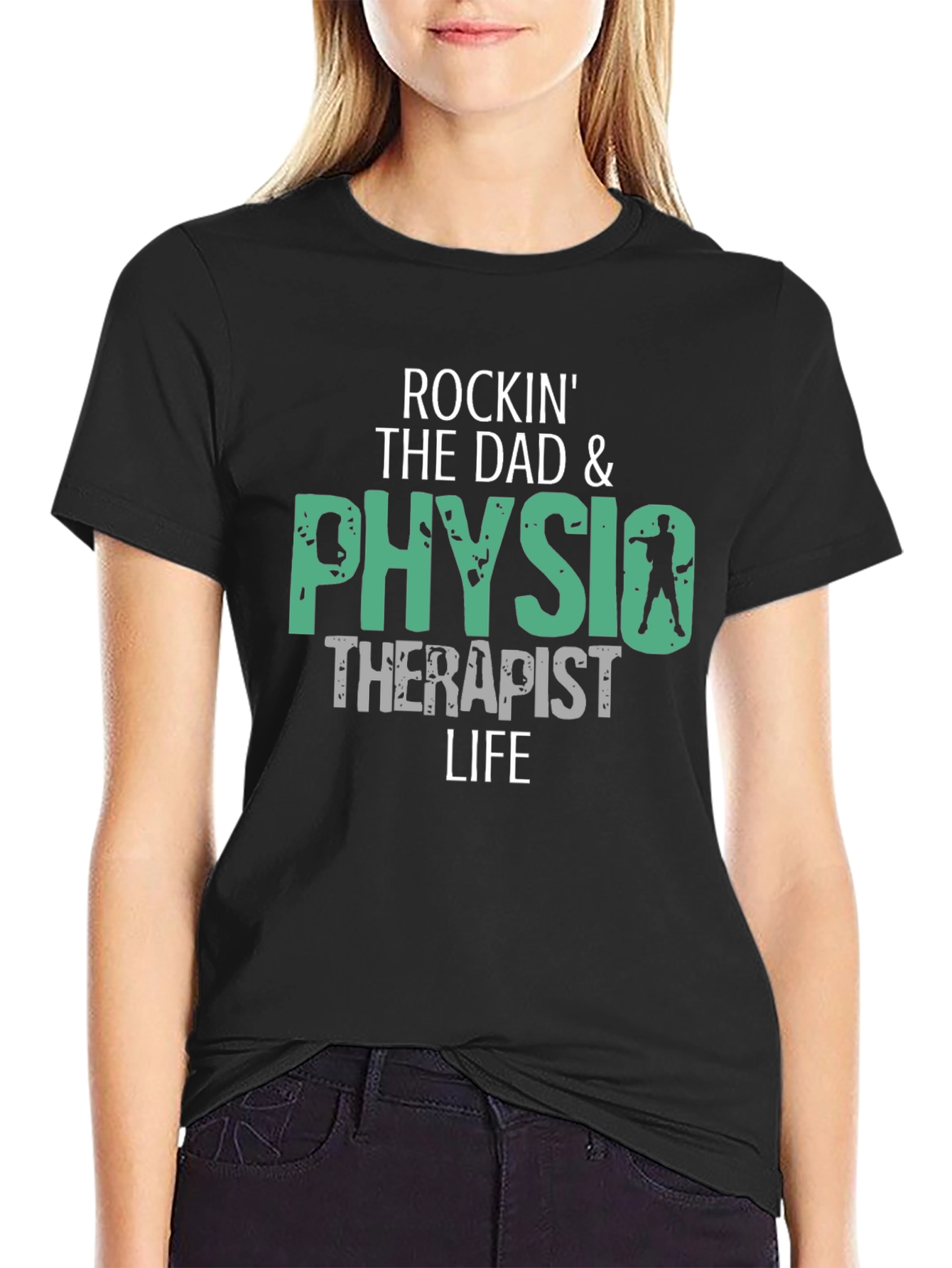 Black Rockin' Dad & Physical Therapist Life T-Shirt view 2
