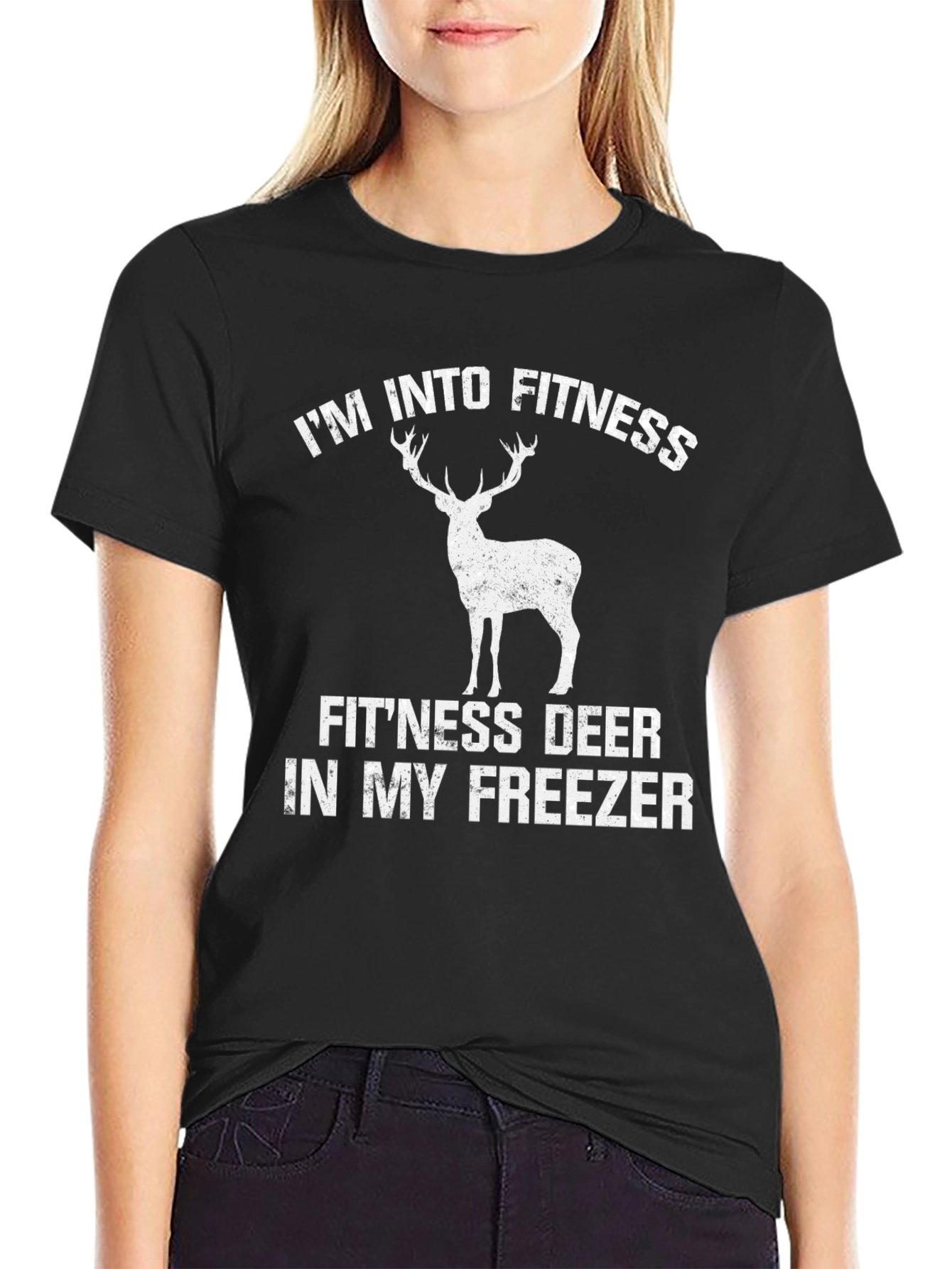 Black I'm Into Fitness Deer in My Freezer T-Shirt view 2