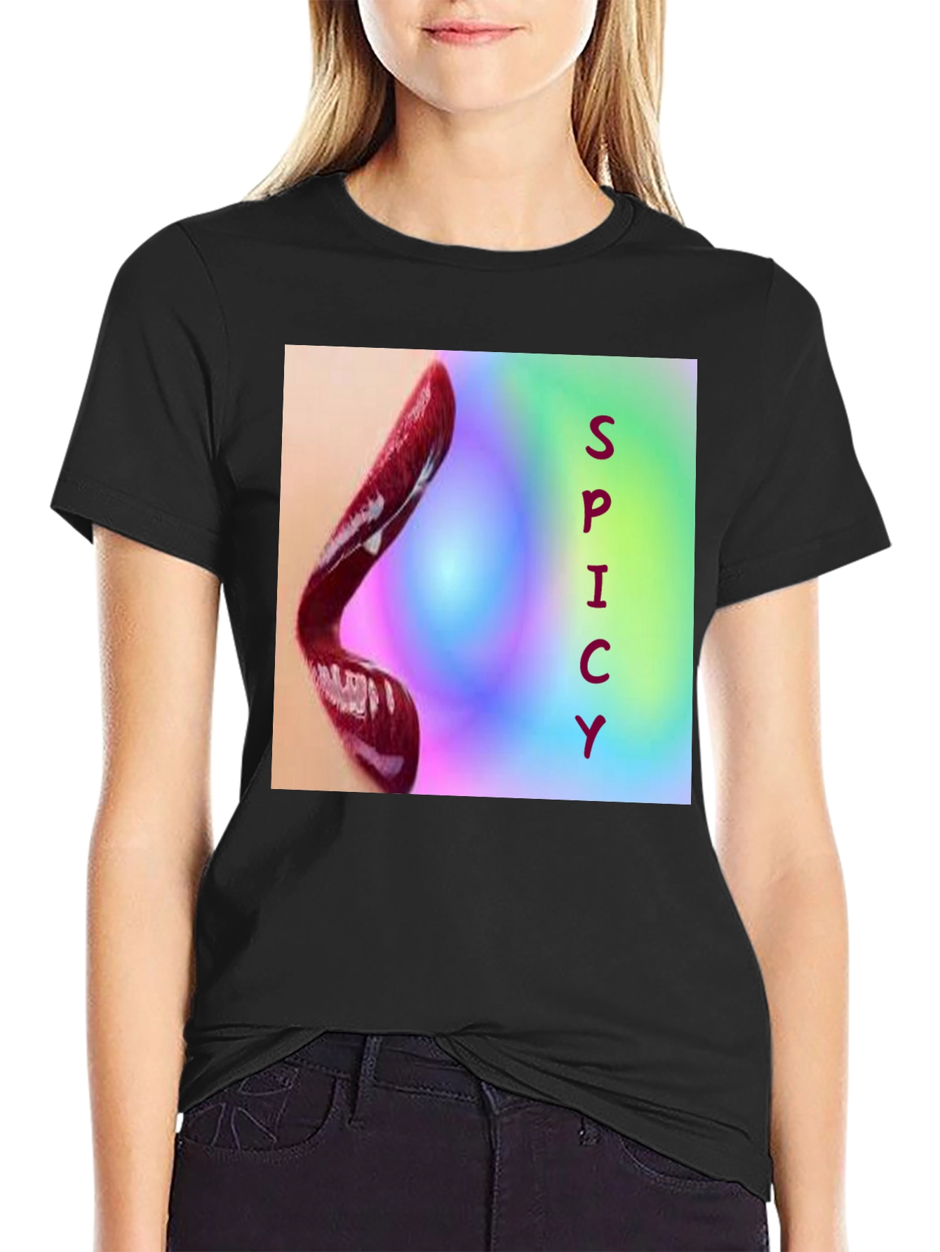 Black Spicy Lips Graphic Tee - Bold Statement Shirt view 2