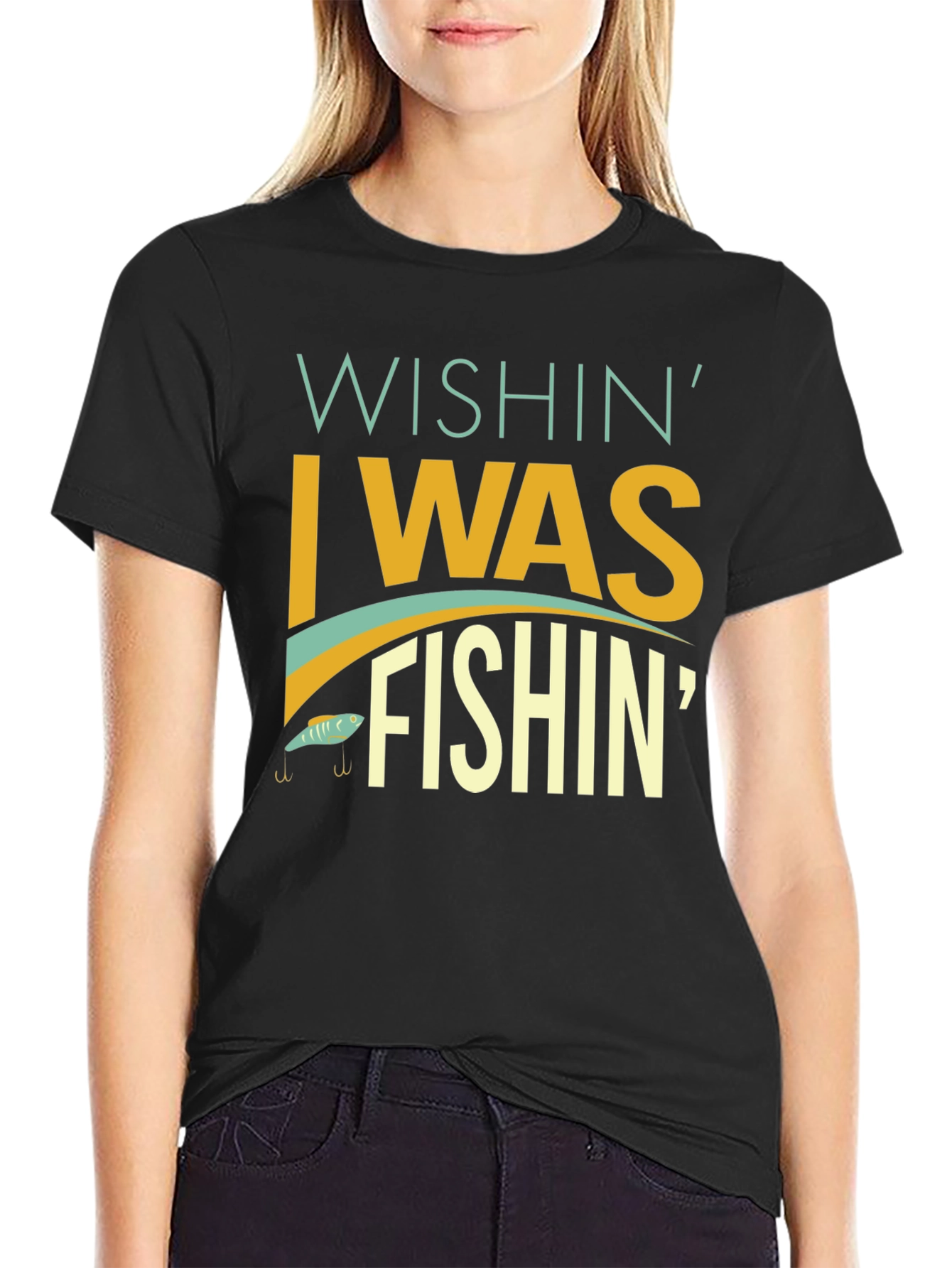 Black Wishin' I Was Fishin' T-Shirt - Angler Apparel view 2
