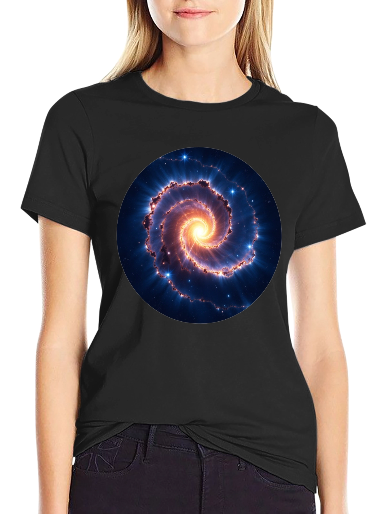 Black Spiral Galaxy Graphic Tee - Black Cotton Blend view 2