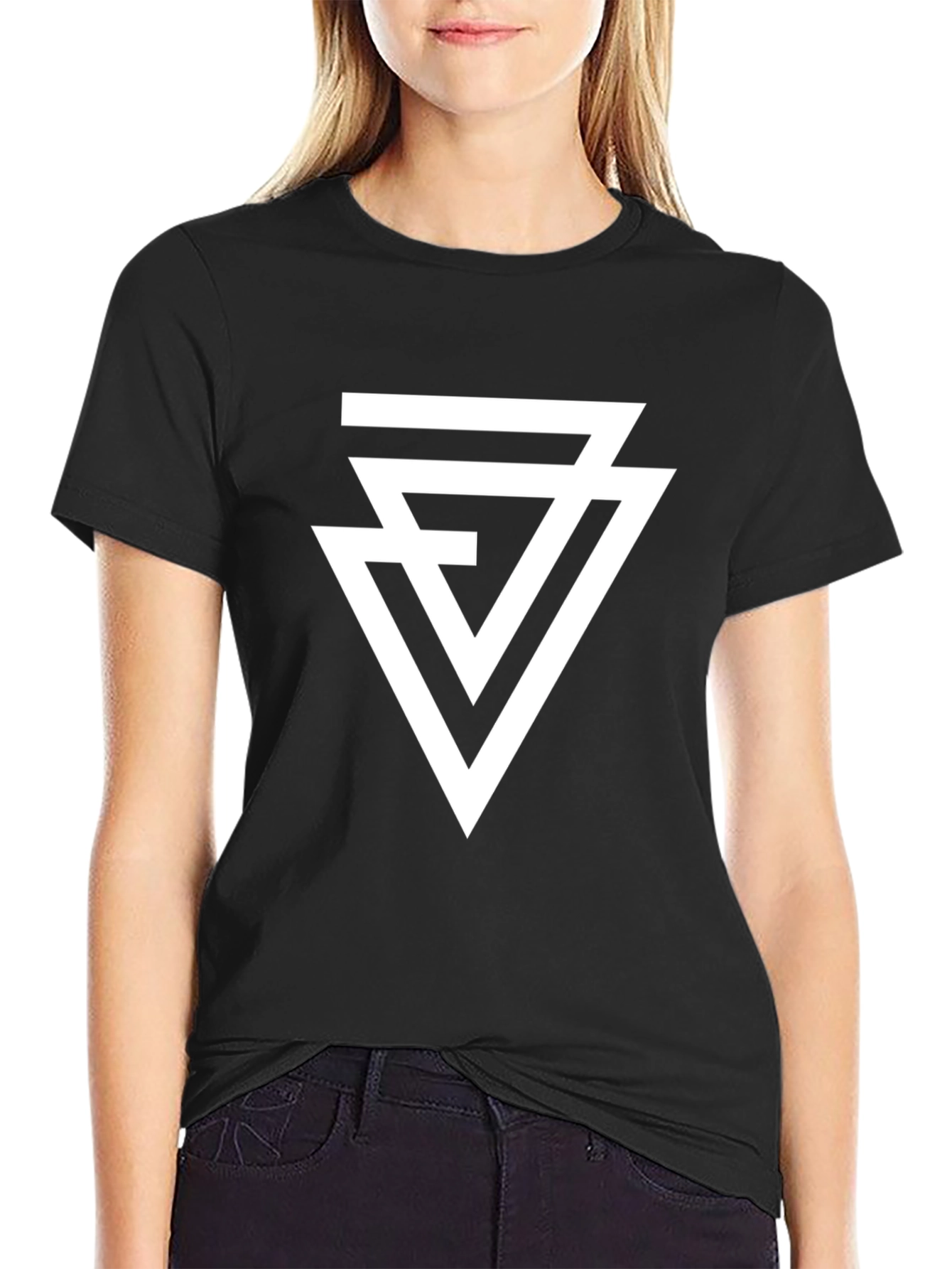 Black Geometric Triangle T-Shirt - Modern Black Tee view 2