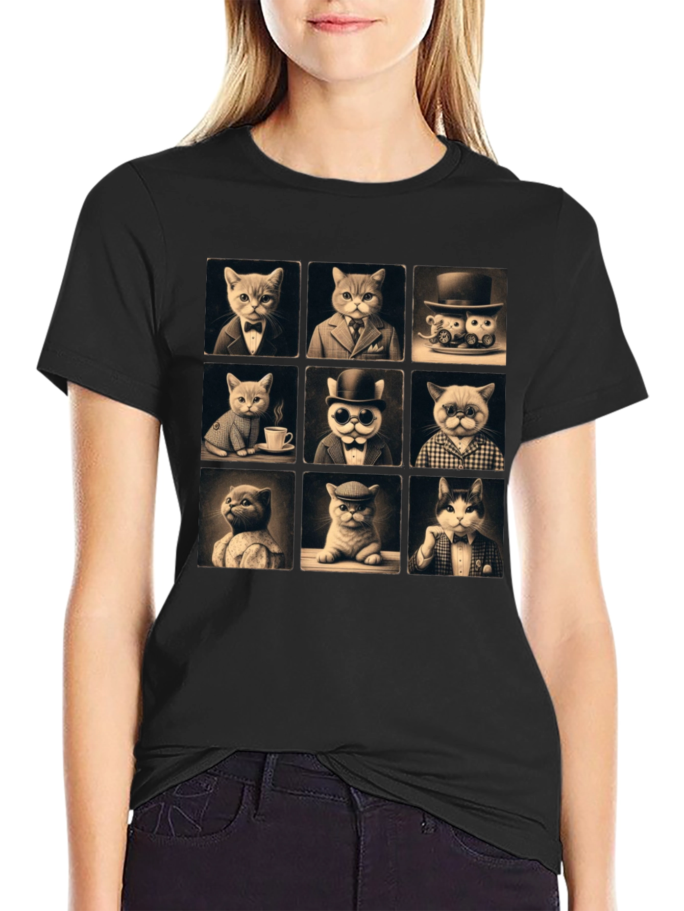 Black Dapper Cats T-Shirt view 2