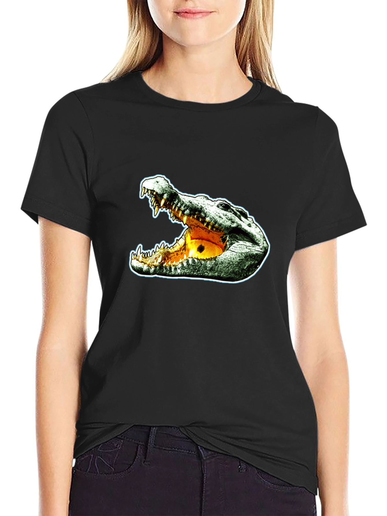 Black Crocodile Graphic Tee - Black Cotton T-Shirt view 2
