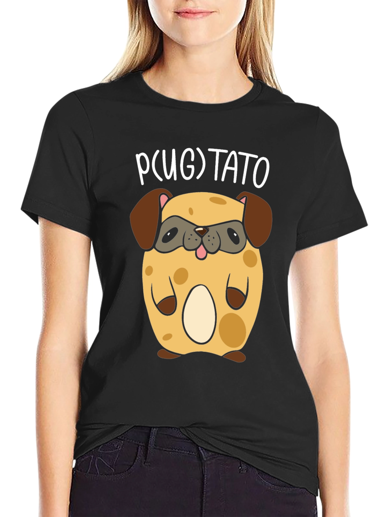 Black Pugtato T-Shirt - Cute Pug Potato Graphic Tee view 2